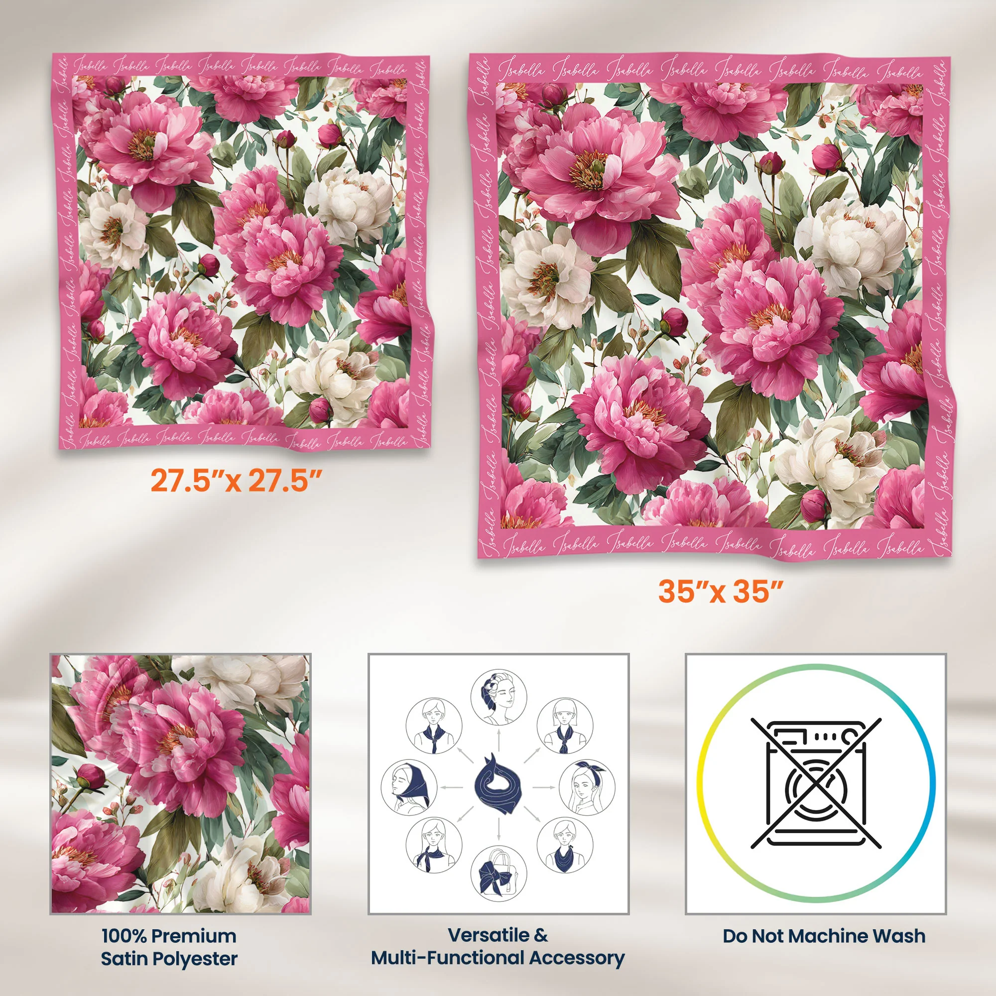 Gift For Her Daughter Friend Birthday Flower Self Gift - Personalized Satin Scarf - Image 7