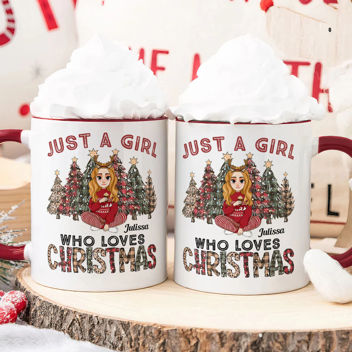 Gift For Her Just A Girl Who Loves Christmas - Personalized Accent Mug - Image 4