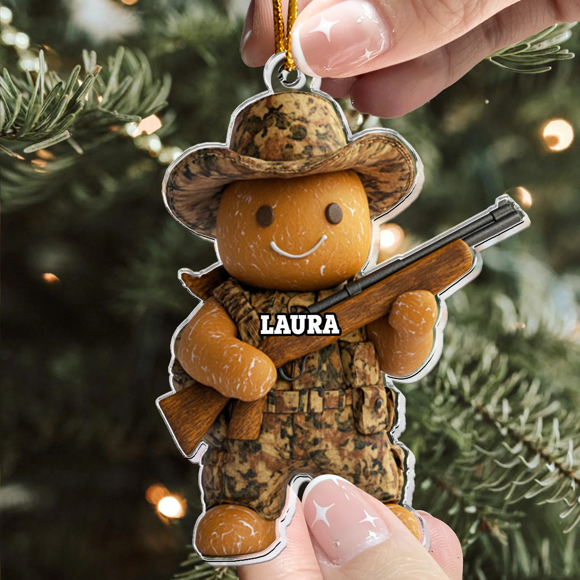 Gift For Hunting Lovers Gingerbread - Personalized Acrylic Ornament - Image 3