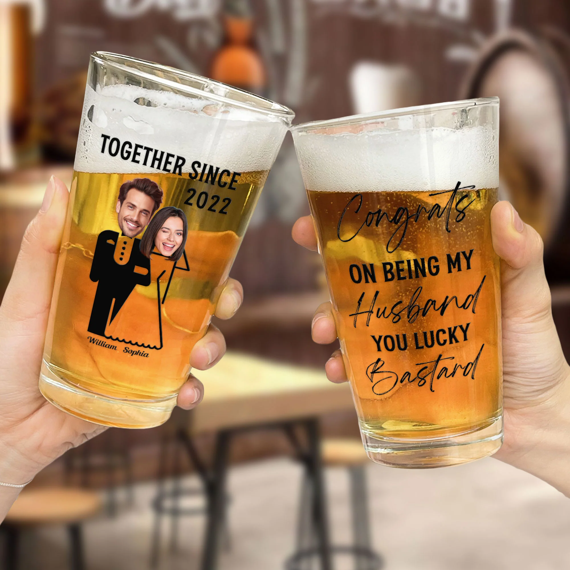 Gift For Husband Congrats On Being My Husband - Personalized Photo Beer Glass - Image 2
