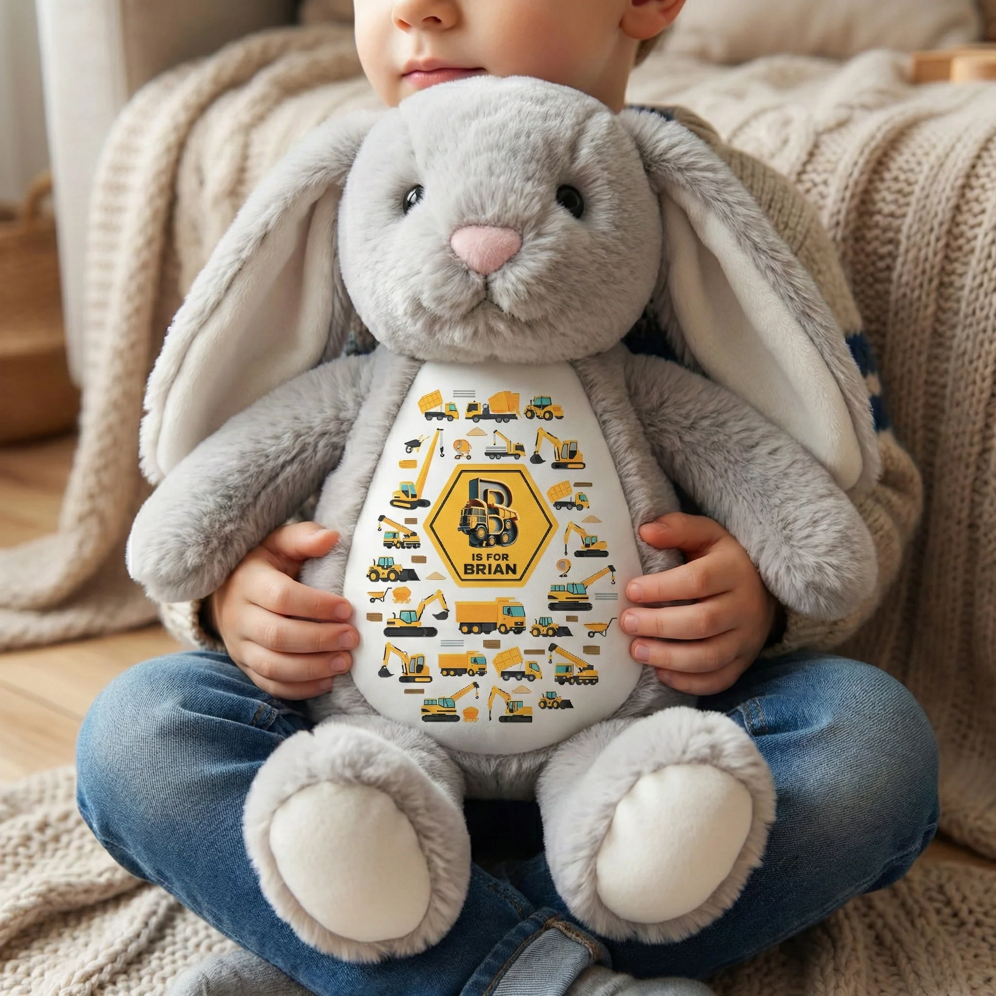 Gift For Kid Construction, Unicorn Letter - Personalized Bunny Plush - Image 4