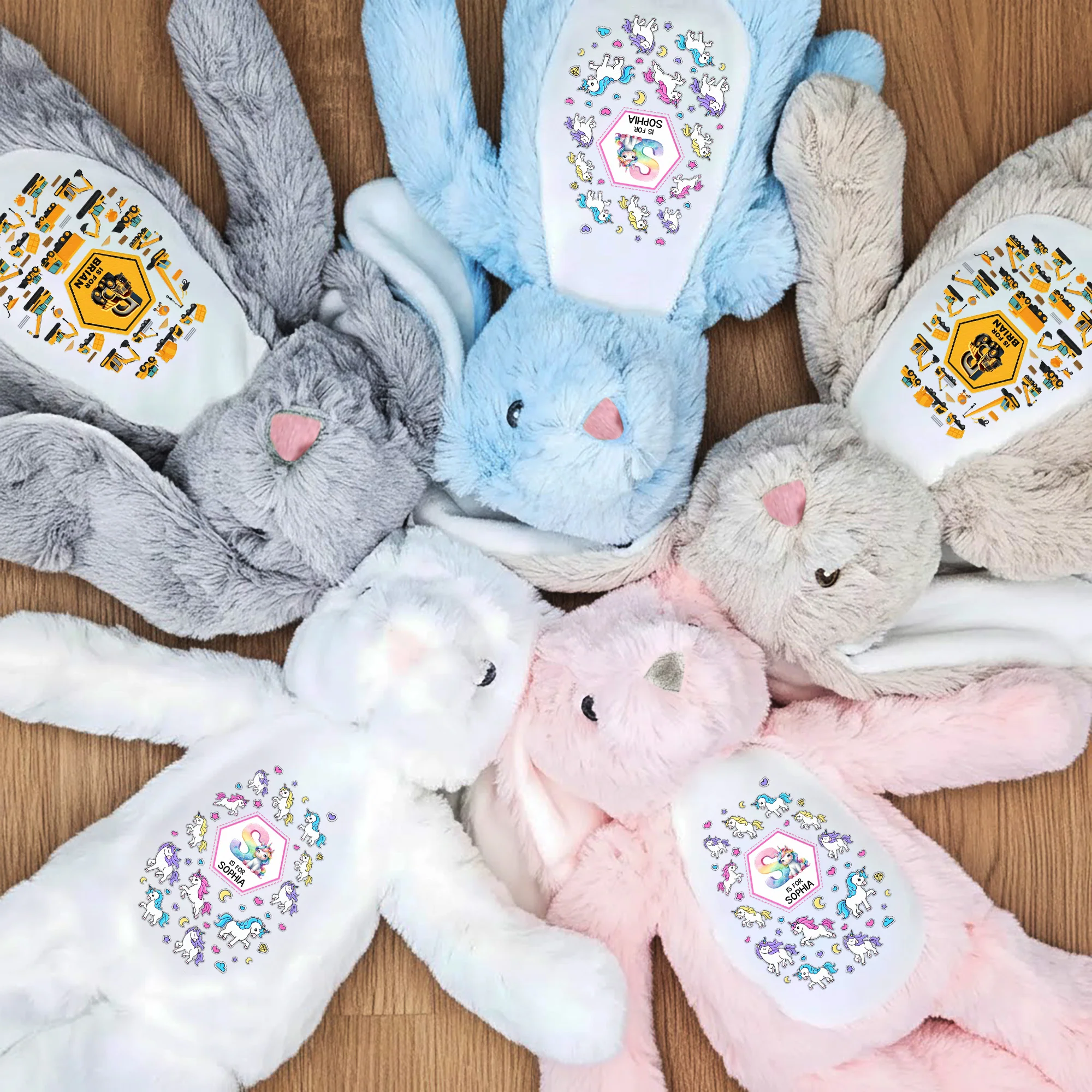 Gift For Kid Construction, Unicorn Letter - Personalized Bunny Plush - Image 5