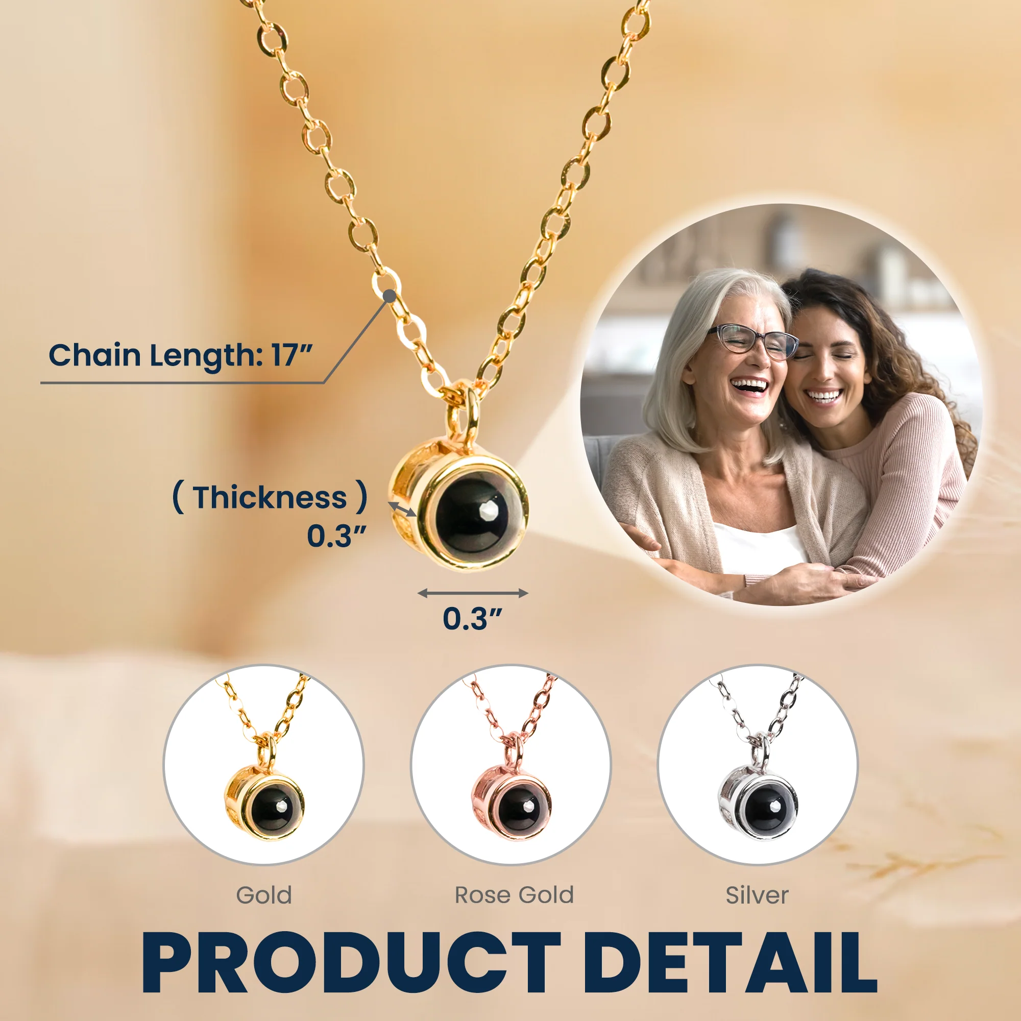 Gift For Mom Grandma Aunt - Personalized Photo Projection Necklace - Image 11