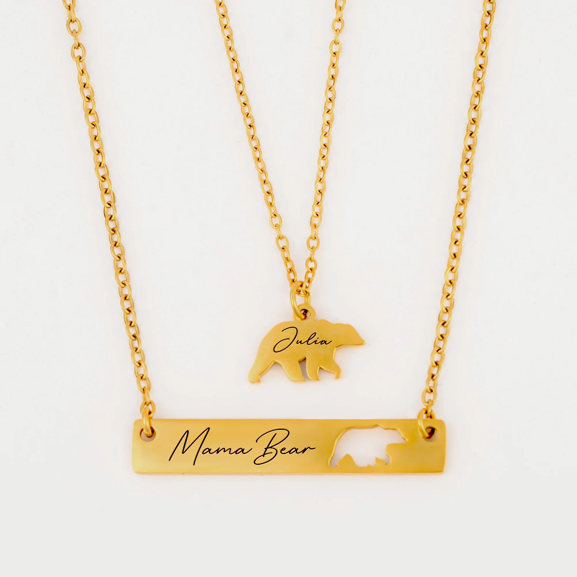 Gift For Mother's Day - Custom Engraved Mama Bear Necklace Set - Image 2