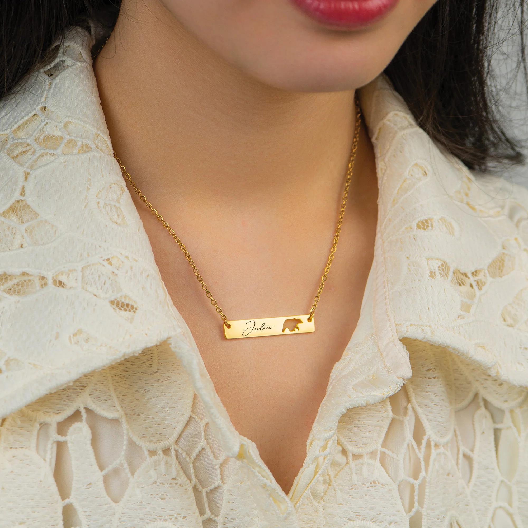 Gift For Mother's Day - Custom Engraved Mama Bear Necklace Set - Image 4