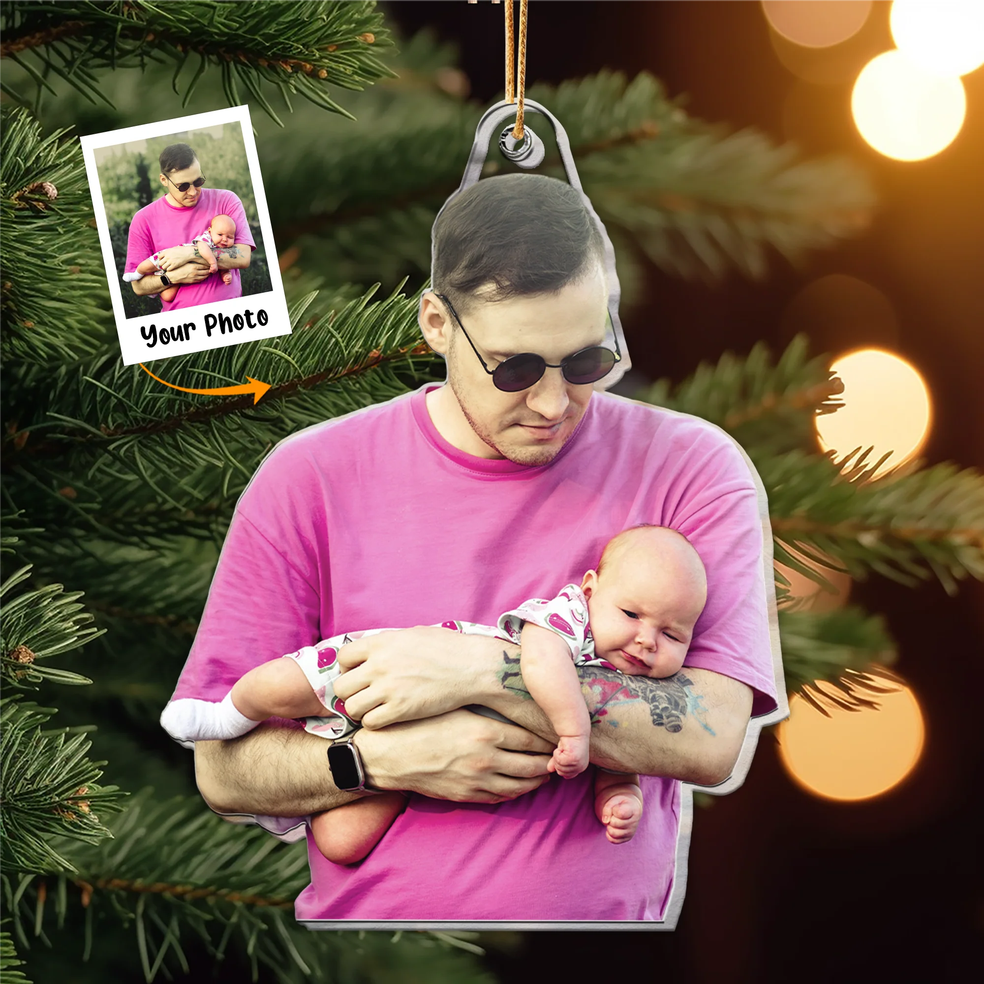 Gift For New Dad - Personalized Acrylic Photo Ornament - Image 4