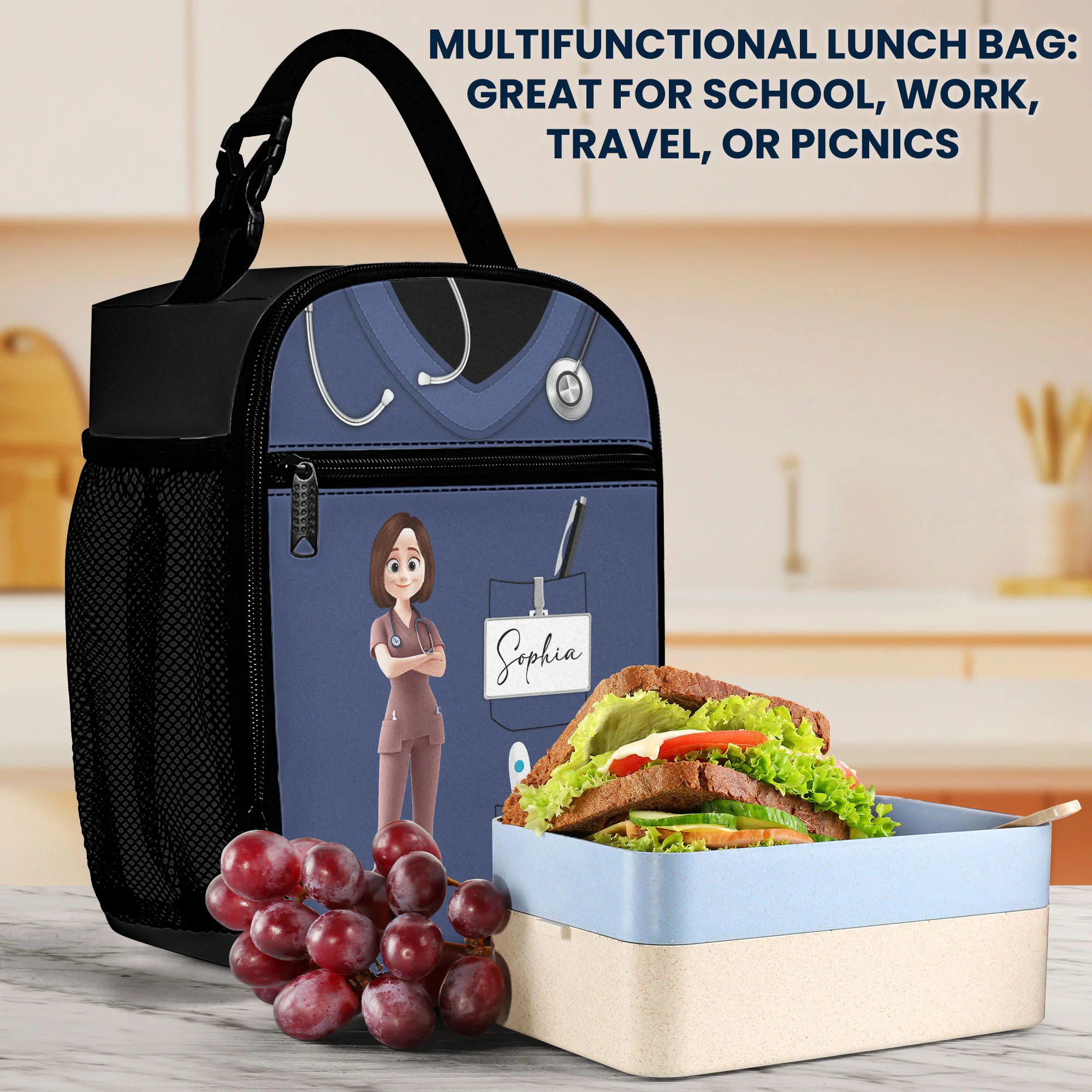 Gift For Nurse CNA RN LPN Nursing Student School Nurse - Personalized Lunch Bag - Image 3