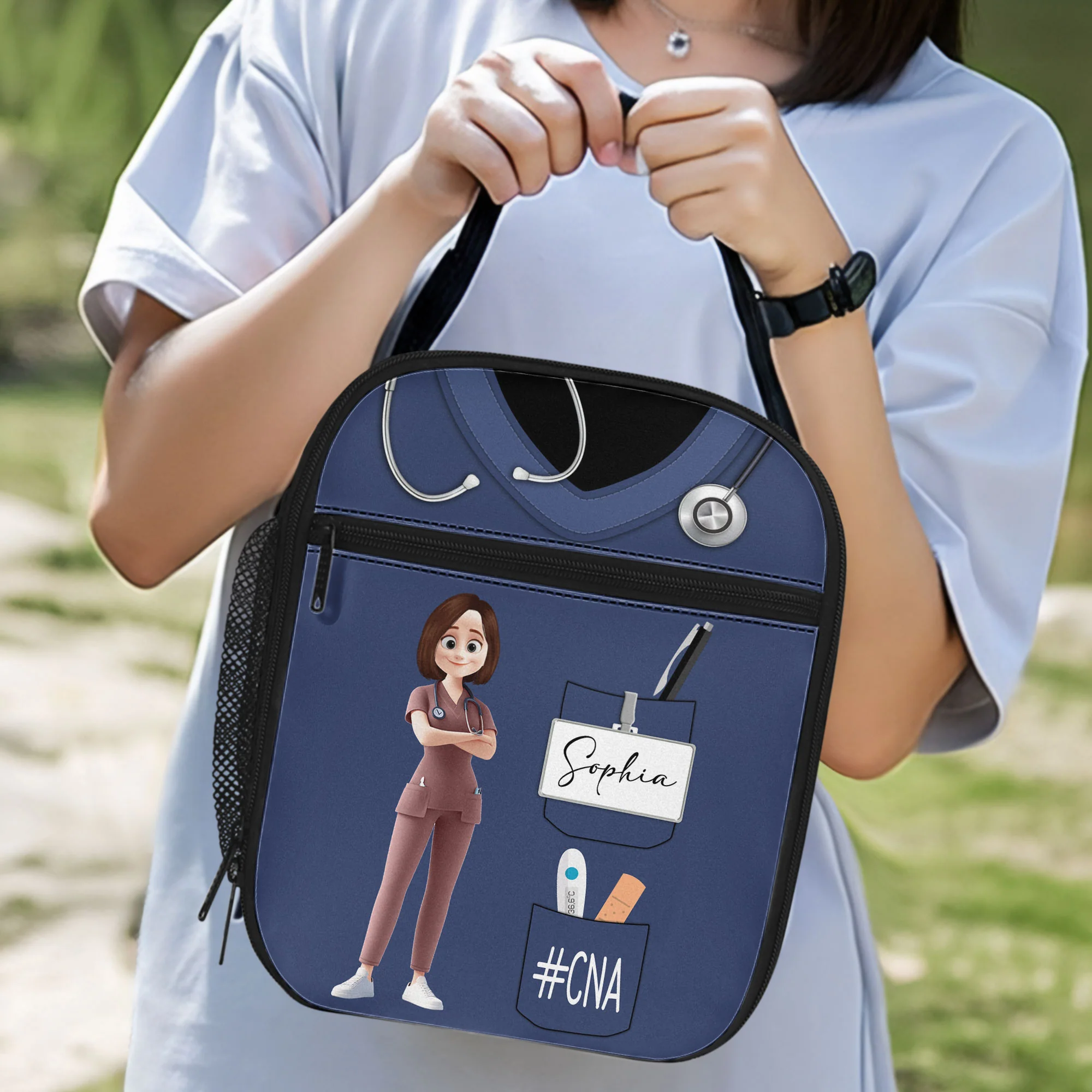 Gift For Nurse CNA RN LPN Nursing Student School Nurse - Personalized Lunch Bag - Image 5