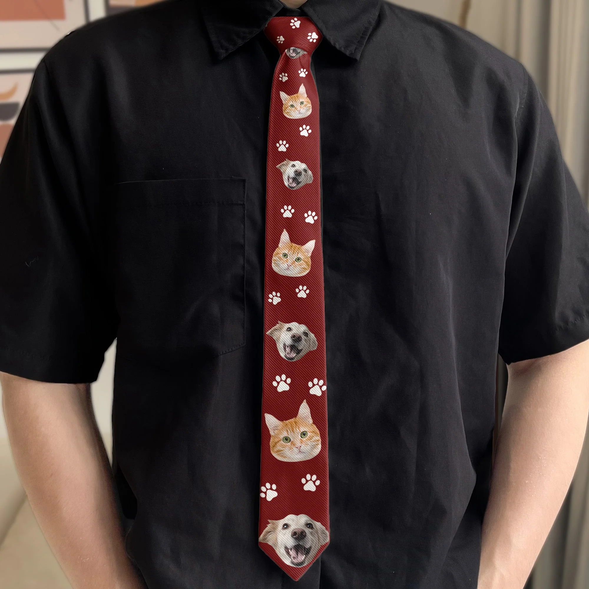 Gift For Pet Lover Dog Cat Face Custom Photo - Custom Photo Tie - Image 2