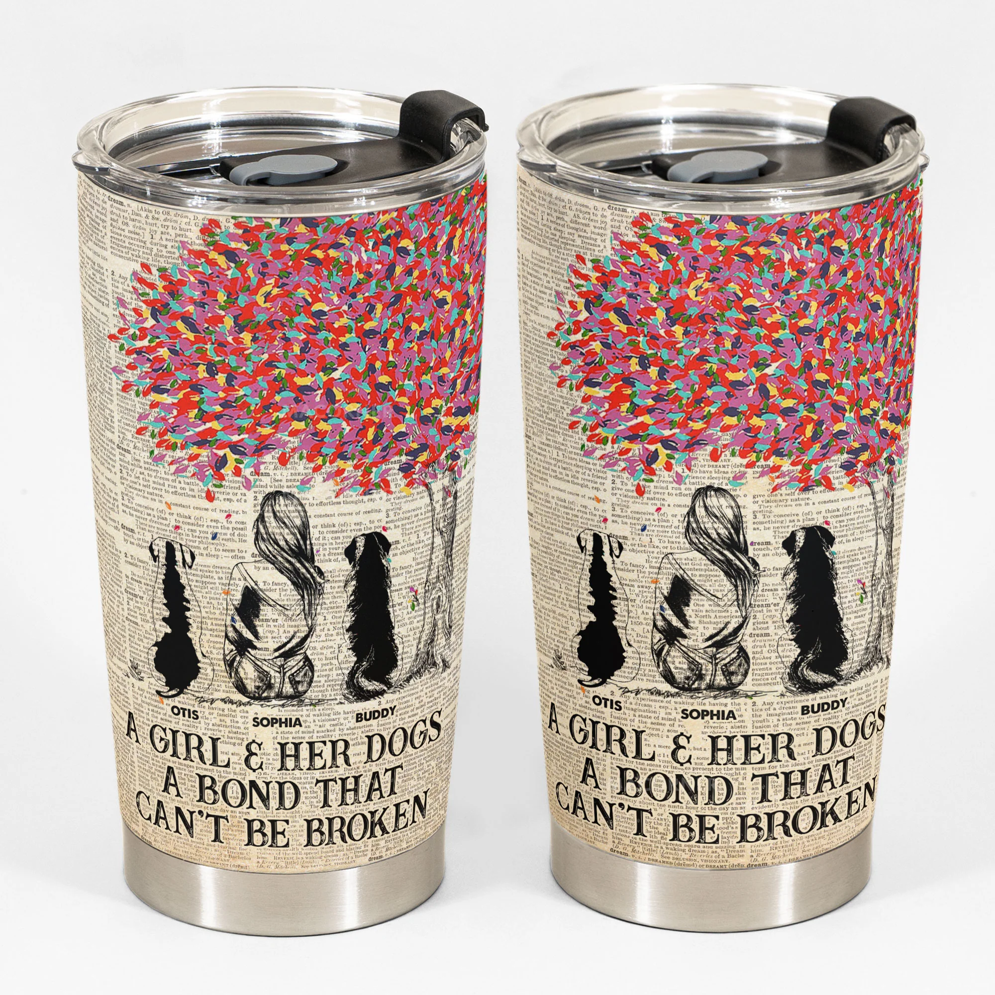 Girl And Dogs A Bond Can't Be Broken - Sketch Version - Personalized Tumbler Cup - Image 4