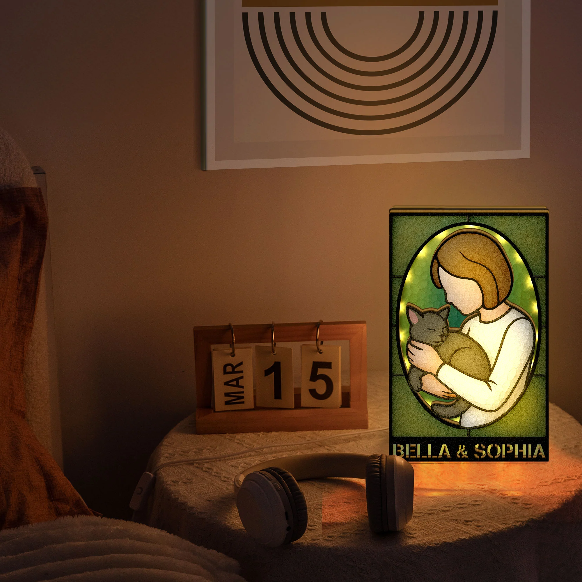Girl And Her Cat - Personalized LED Night Lamp - Image 4