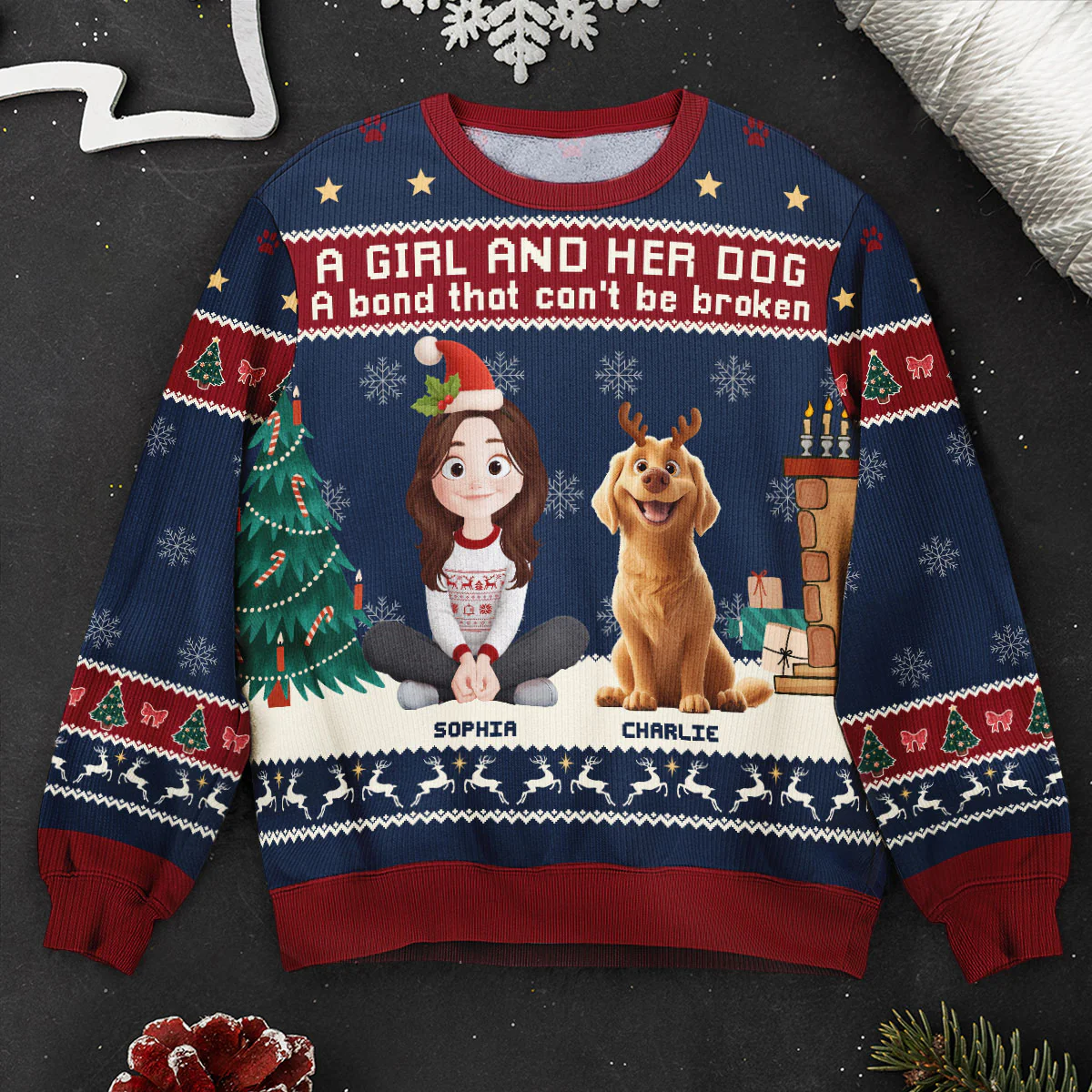 Girl And Her Dog - Bond That Can't Be Broken - Personalized Ugly Sweater - Image 5