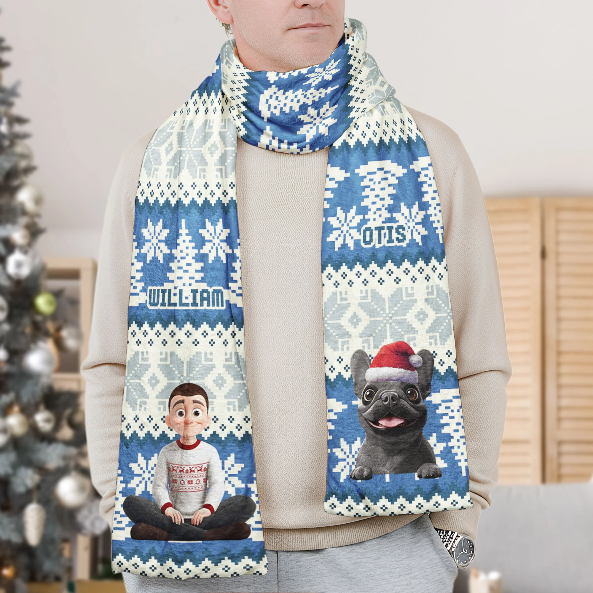 Girl And Her Dog - Personalized Fleece Scarf - Image 2