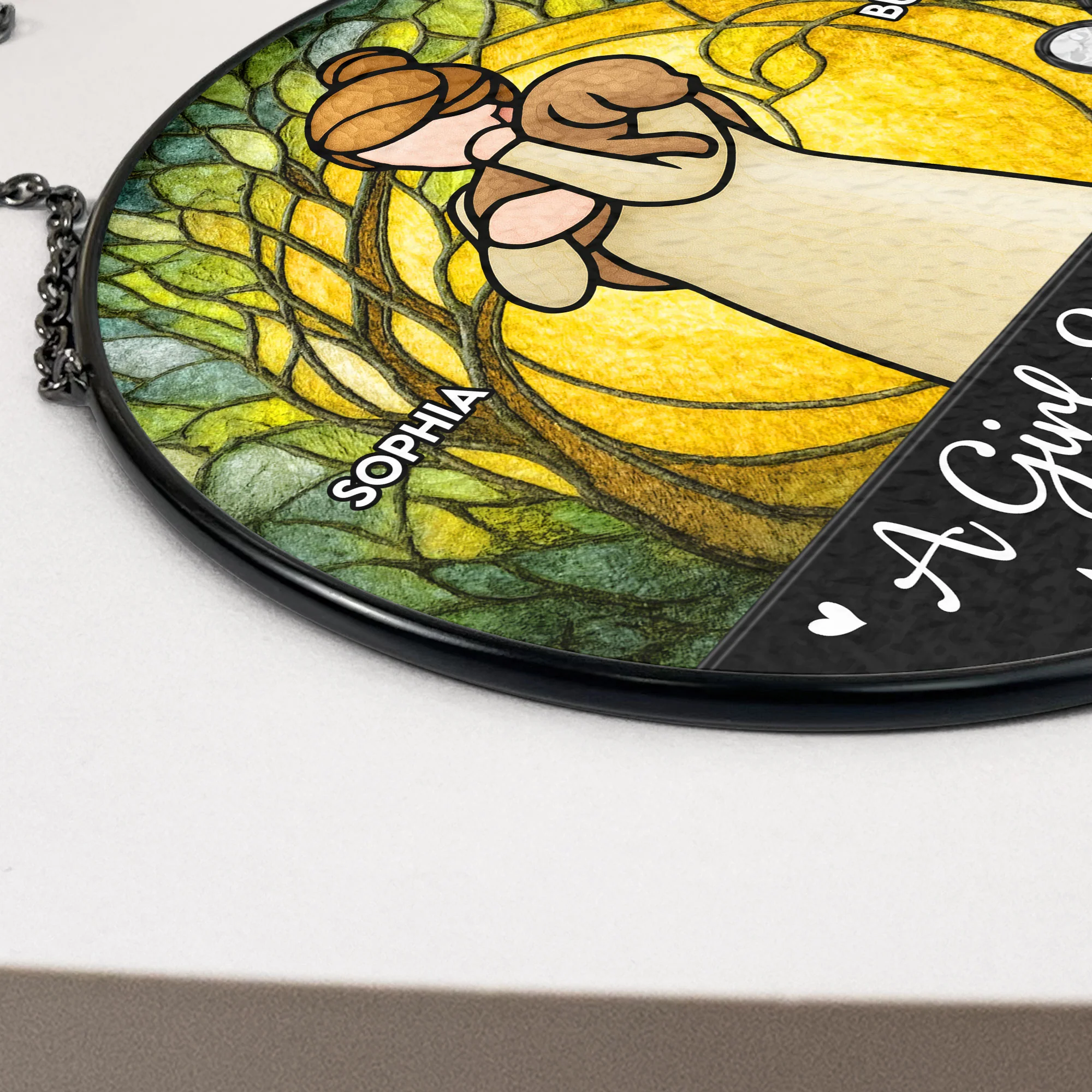 Girl & Dog A Bond Can't Be Broken - Personalized Stained Glass Window Hanging Suncatcher - Image 5