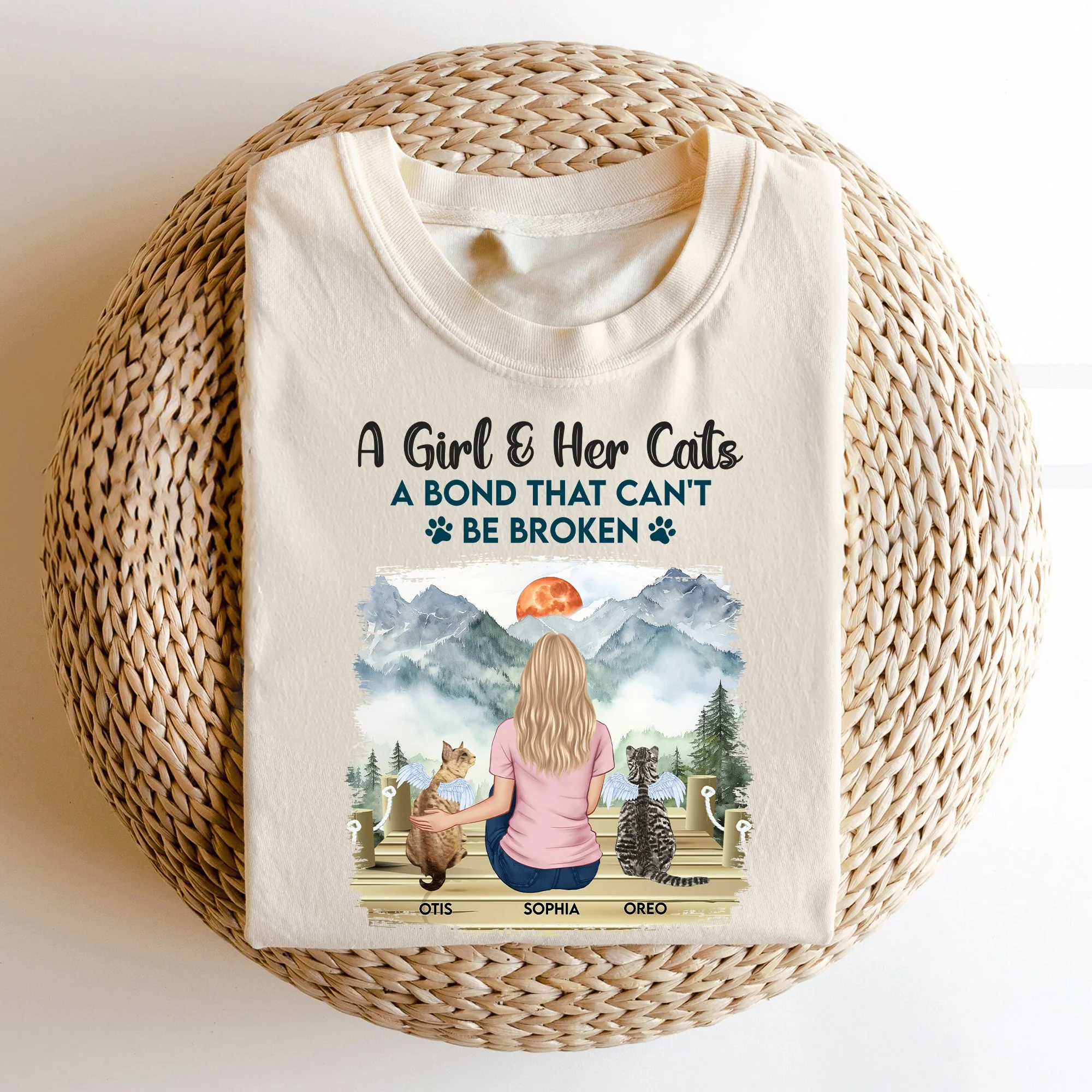 Girl & Her Cat A Bond That Can't Be Broken - Personalized Comfort Tee - Image 3
