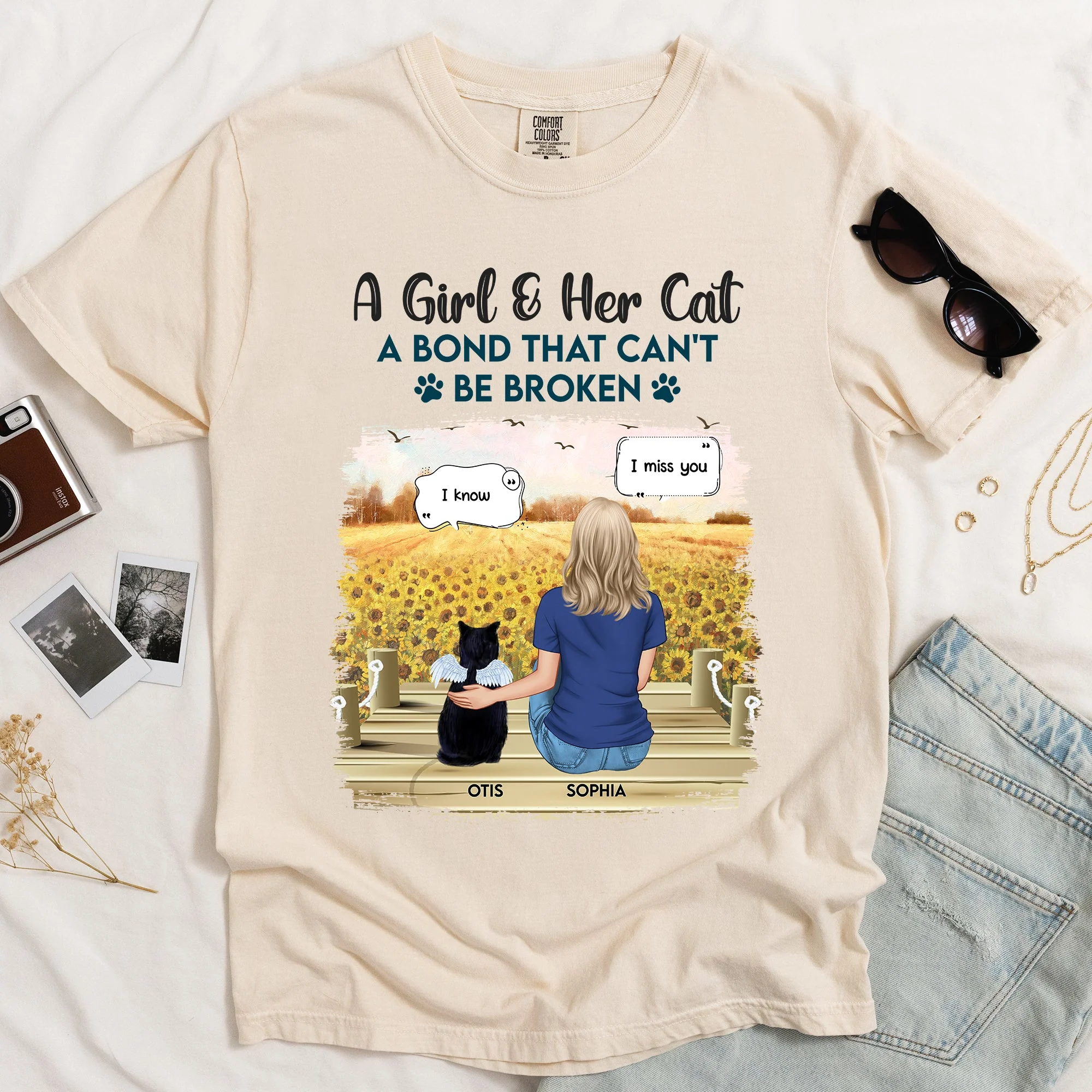 Girl & Her Cat A Bond That Can't Be Broken - Personalized Comfort Tee - Image 4