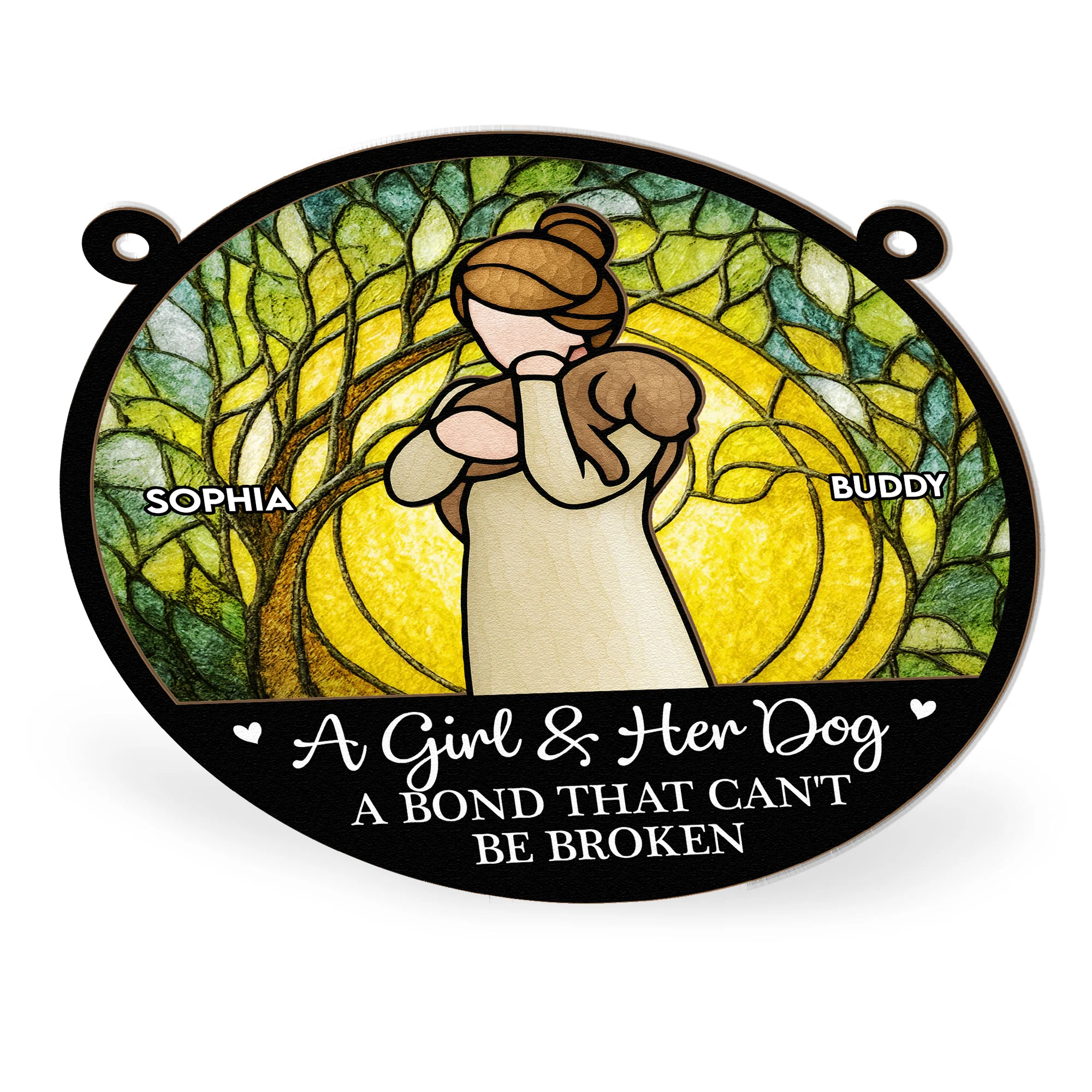 Girl & Her Dog A Bond That Can't Be Broken - Personalized Window Hanging Suncatcher Ornament - Image 3
