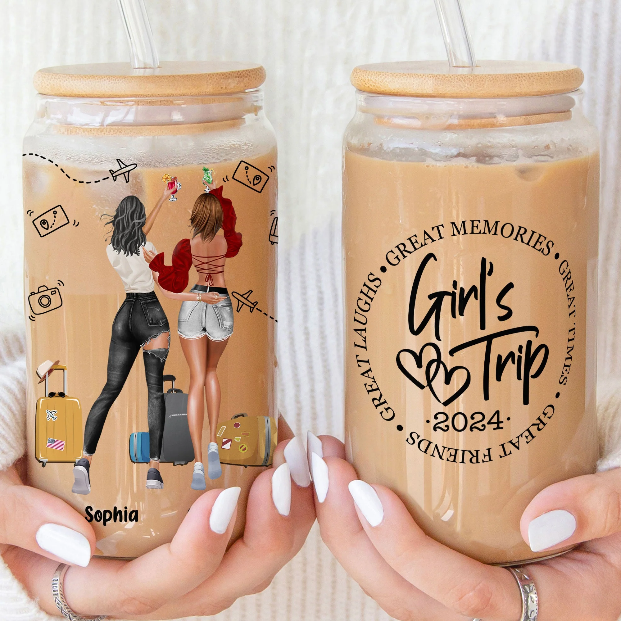 Girl's Trip 2024 Great Memories Times Friends Laughs - Personalized Clear Glass Cup - Image 4