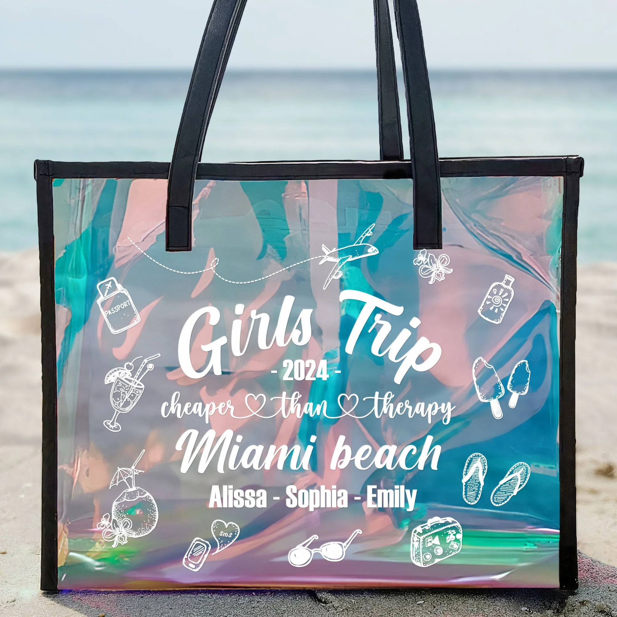 Girls Trip Cheaper Than Therapy - Personalized Holographic Tote - Image 2