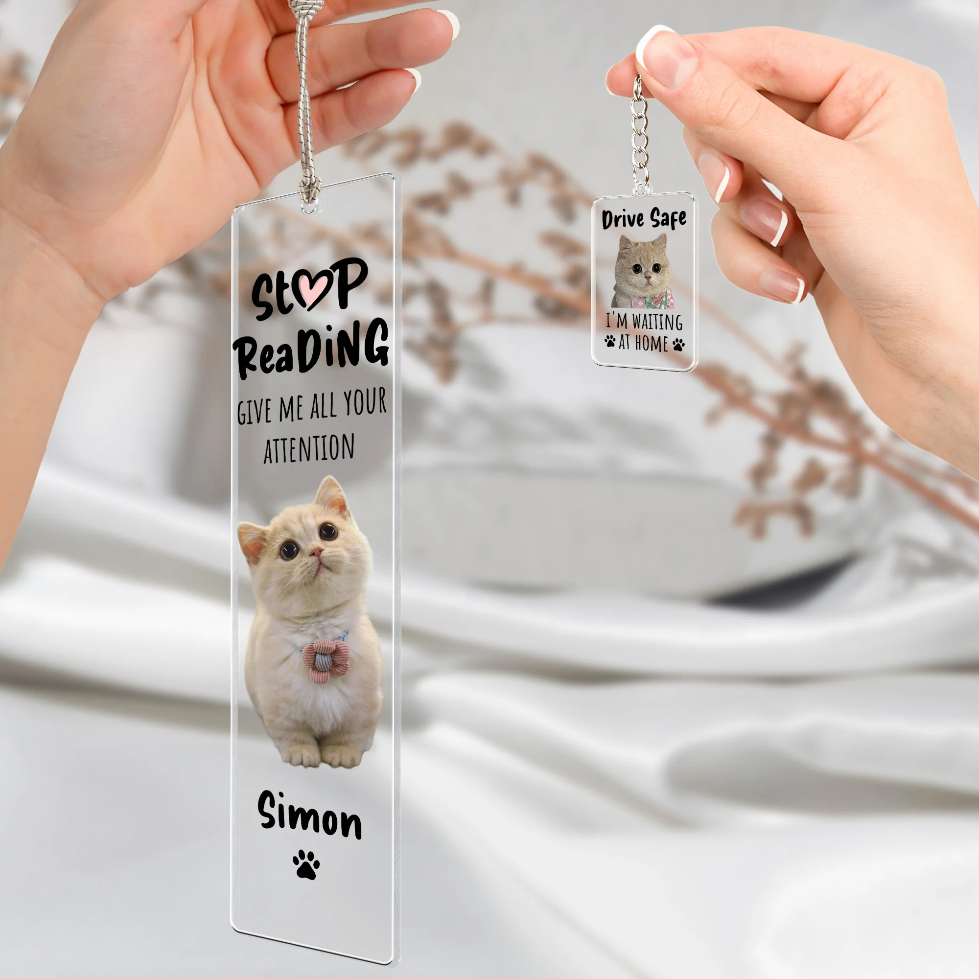 Give Me All Your Attention - Personalized Photo Acrylic Bookmark And Keychain Set - Image 6