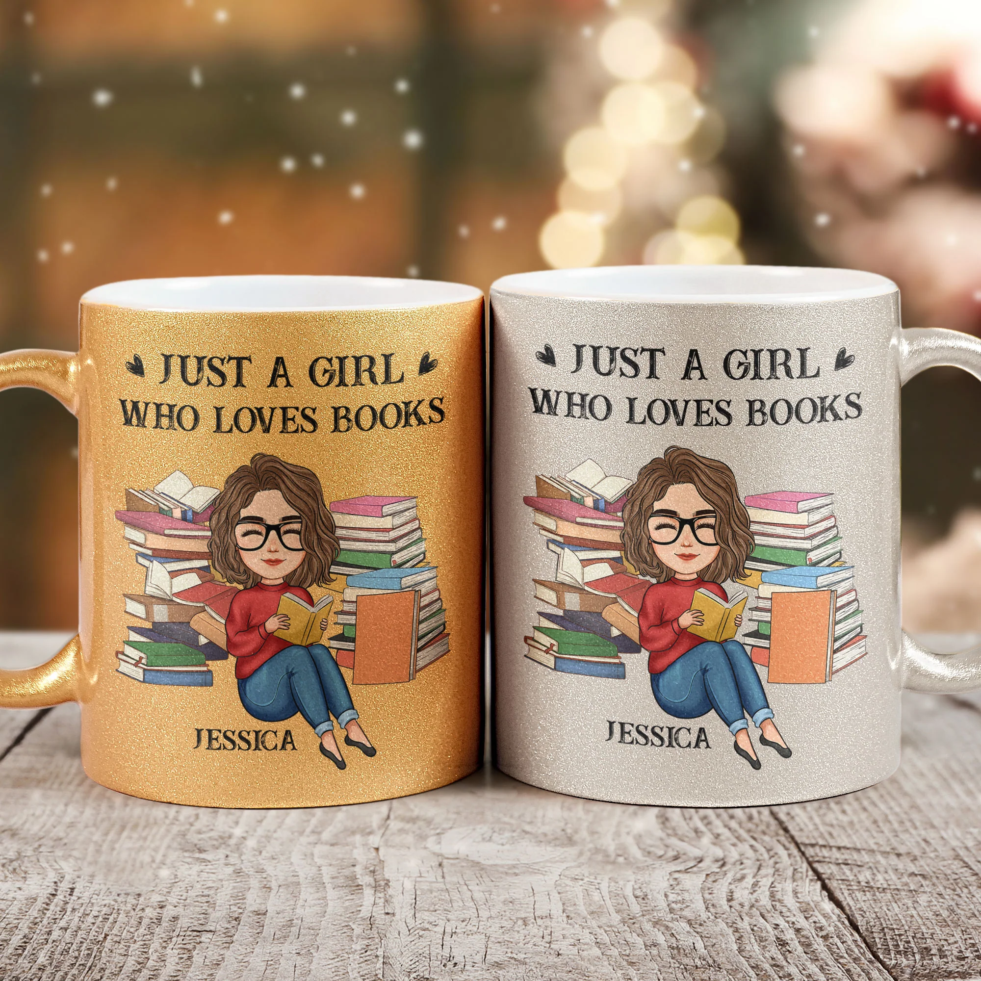 Glitter Mug For Girl Who Loves Books - Personalized Glitter Coffee Mug - Image 2
