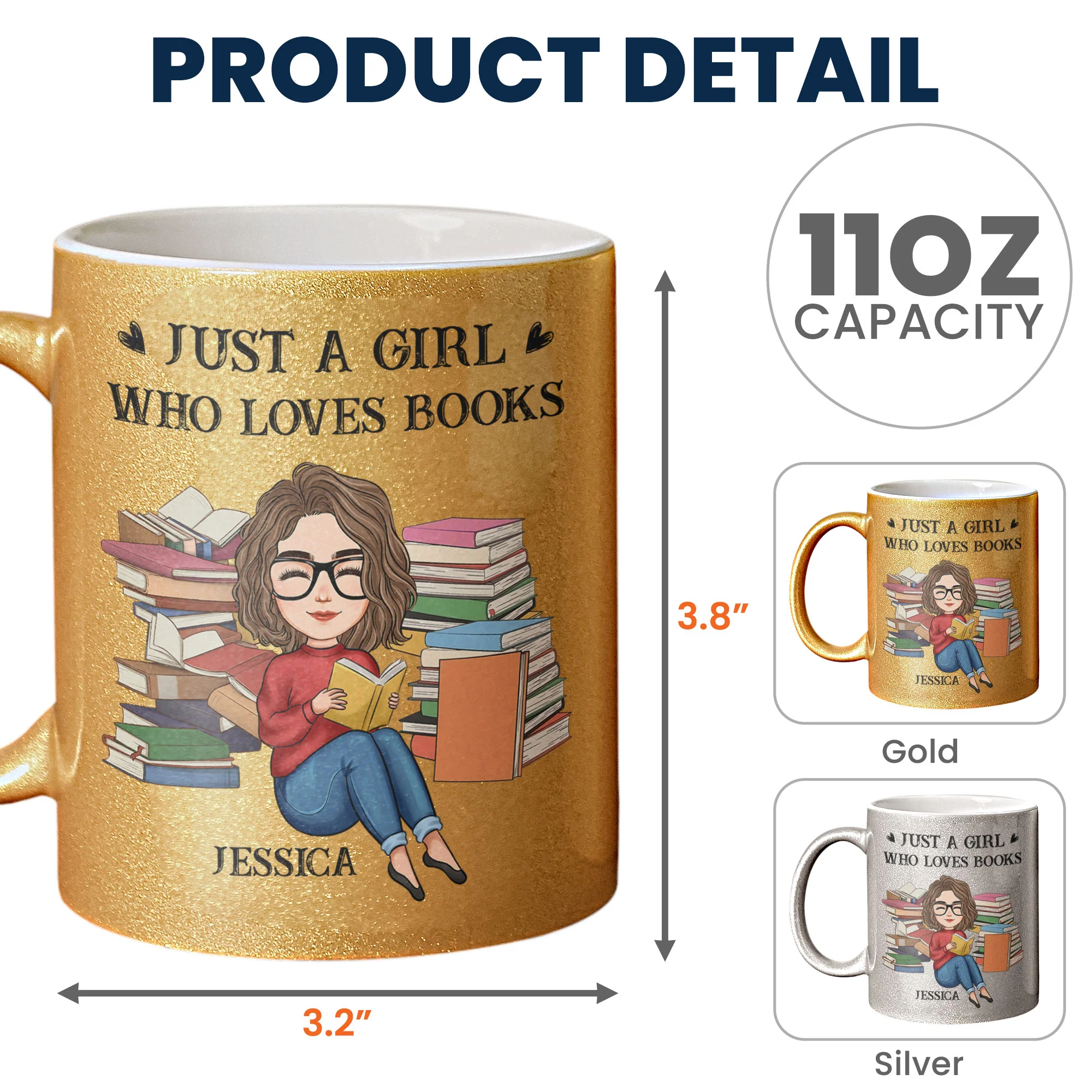Glitter Mug For Girl Who Loves Books - Personalized Glitter Coffee Mug - Image 4