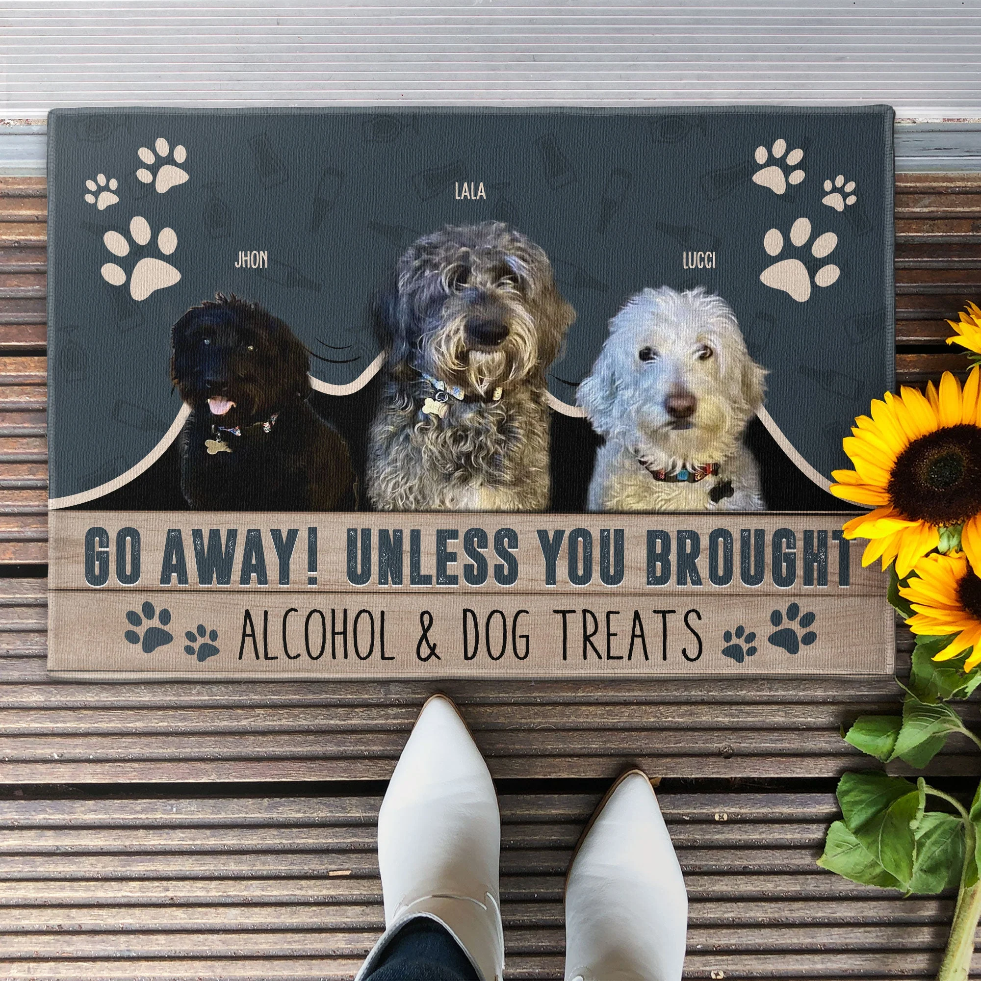 Go Away Unless You Brought Alcohol & Pet Treats - Personalized Photo Doormat - Image 3