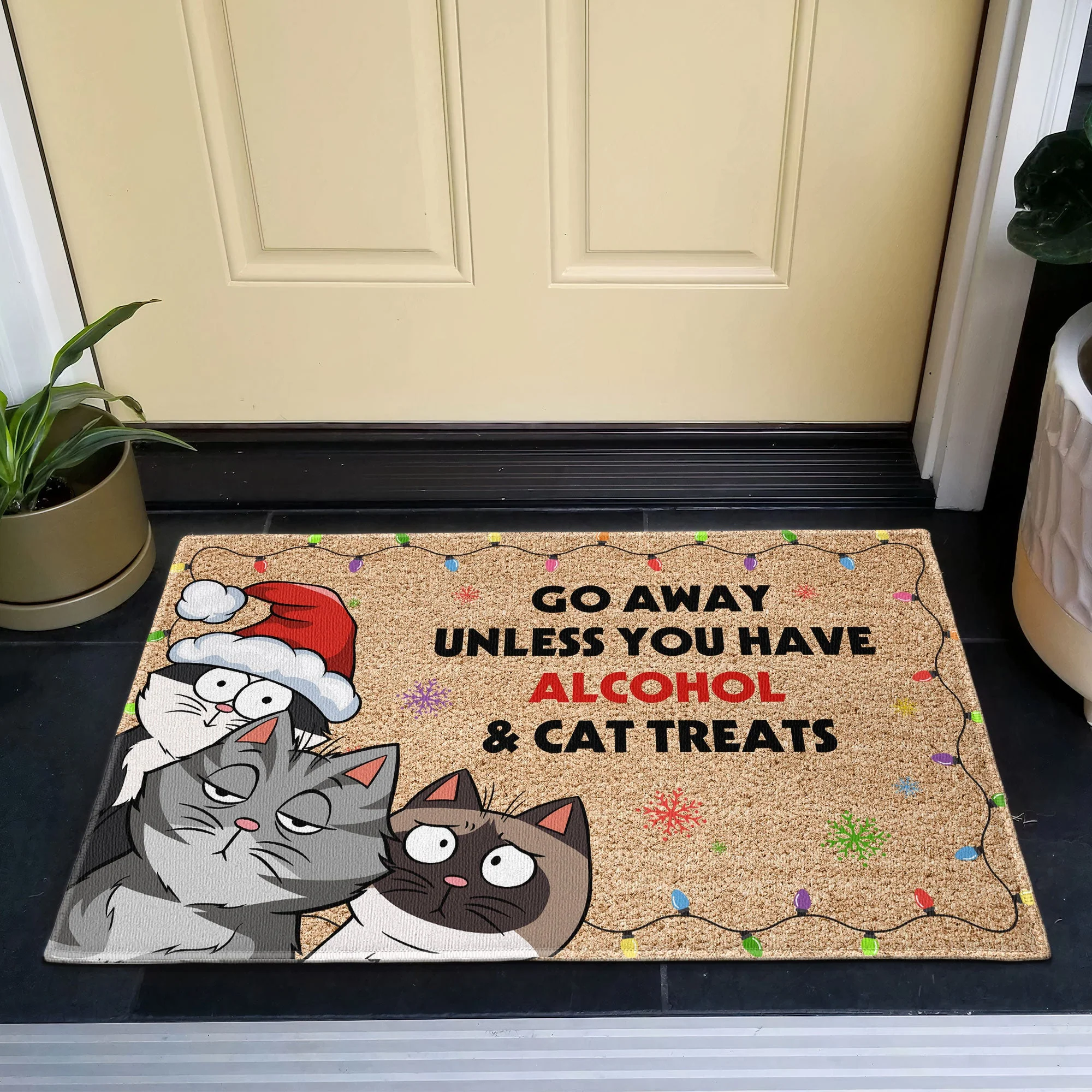 Go Away Unless You Have Alcohol & Cat Treats - Personalized Doormat - Image 3