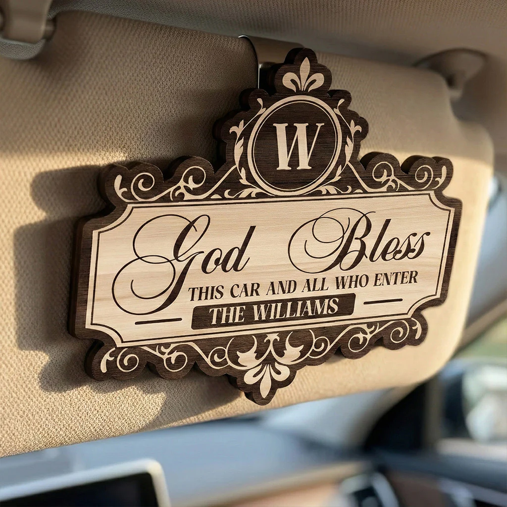 God Bless This Car And All Who Enter - Personalized Wooden Car Visor Clip - Image 2