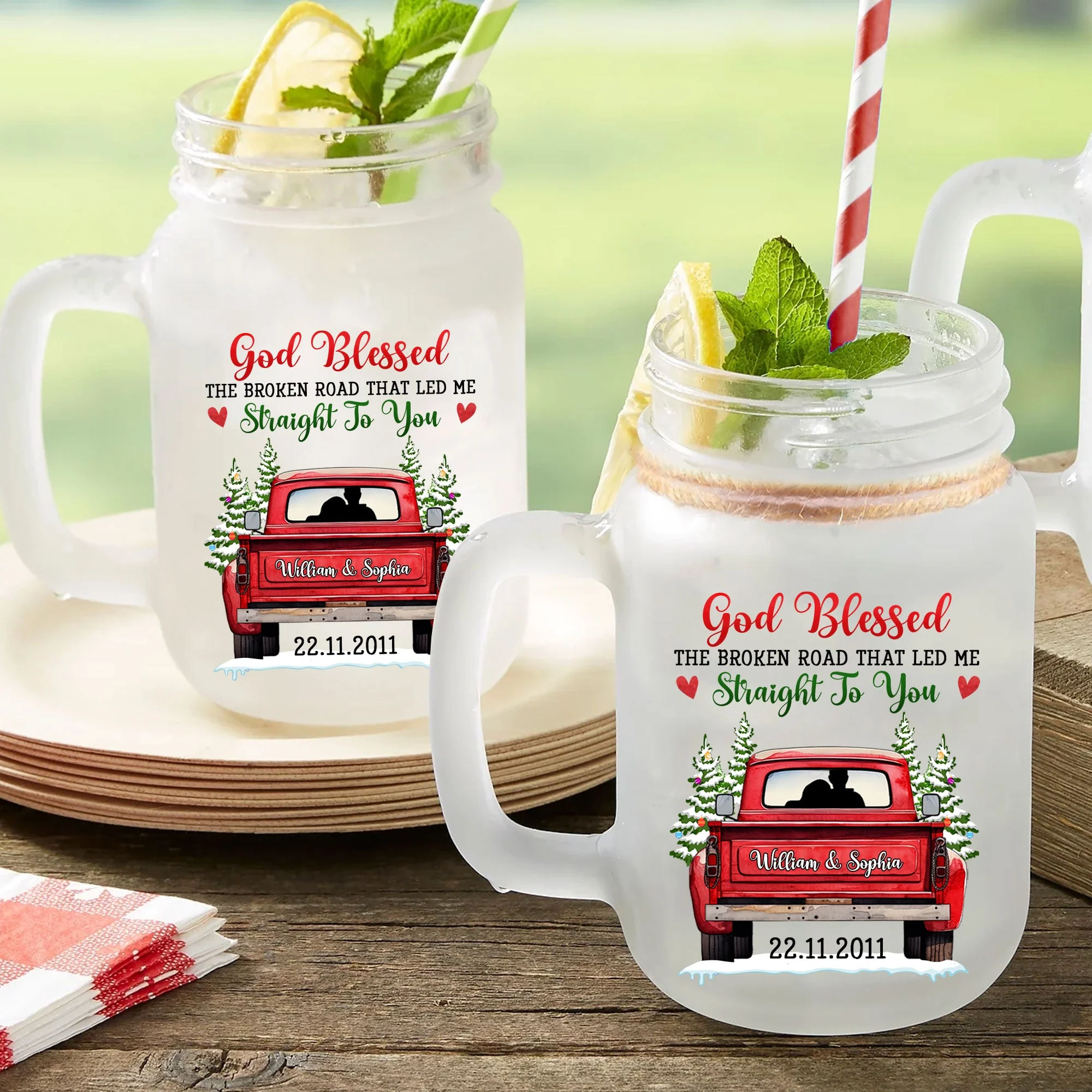 God Blessed The Broad Road Led Me To You - Personalized Mason Jar Cup With Straw - Image 3