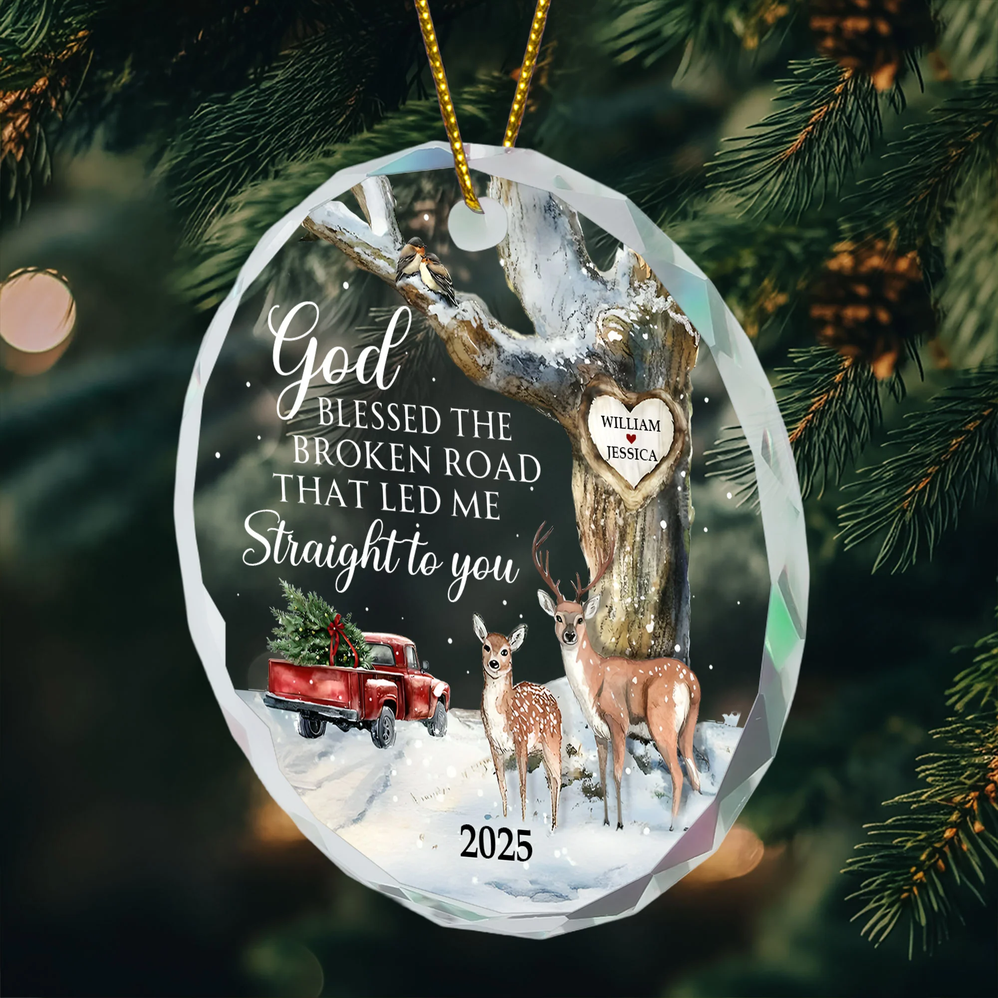 God Blessed The Broken Road Couple - Personalized Glass Ornament - Image 2