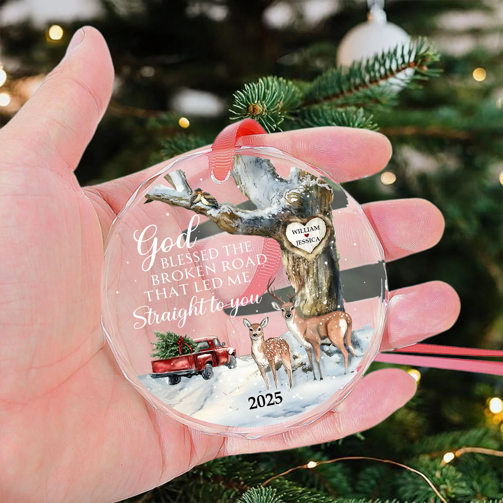 God Blessed The Broken Road Couple - Personalized Glass Ornament - Image 3
