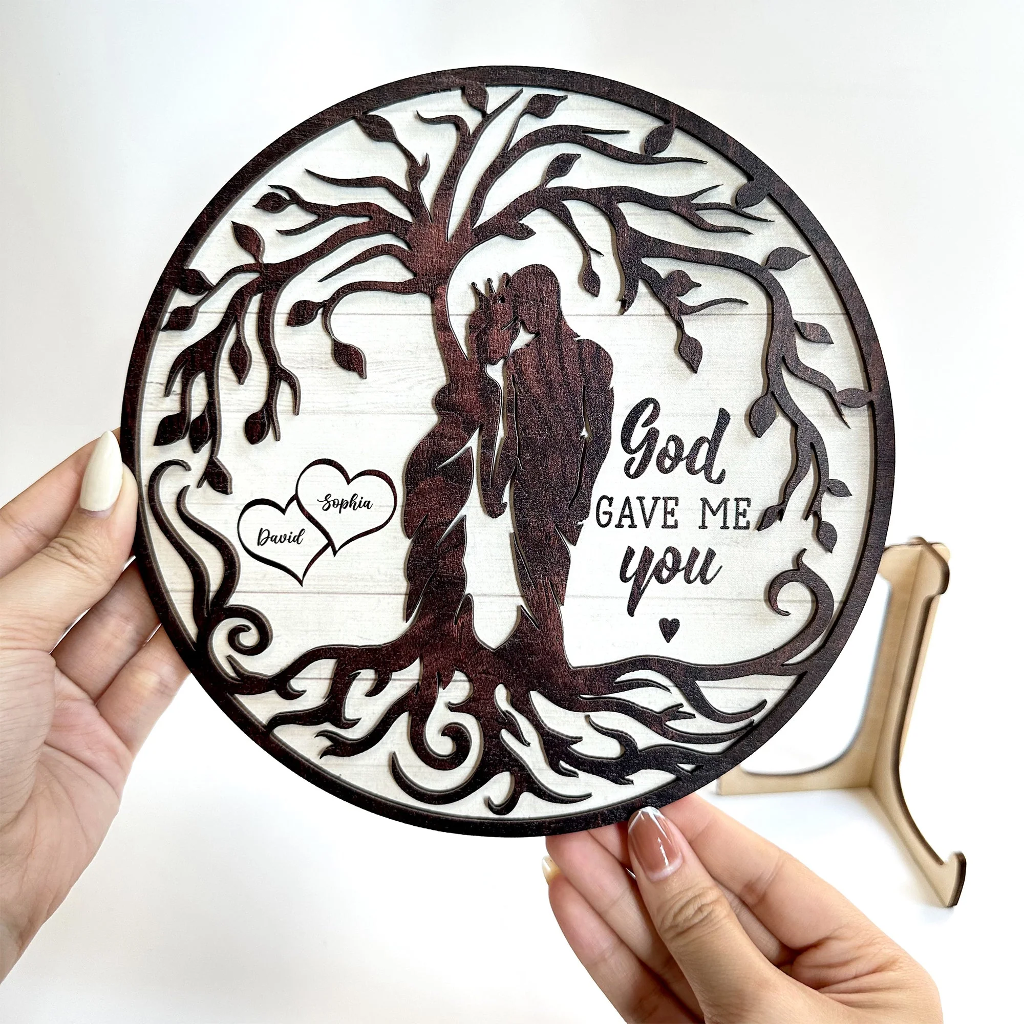 God Gave Me You 2 - Personalized 2 Layers Wooden Plaque - Image 4