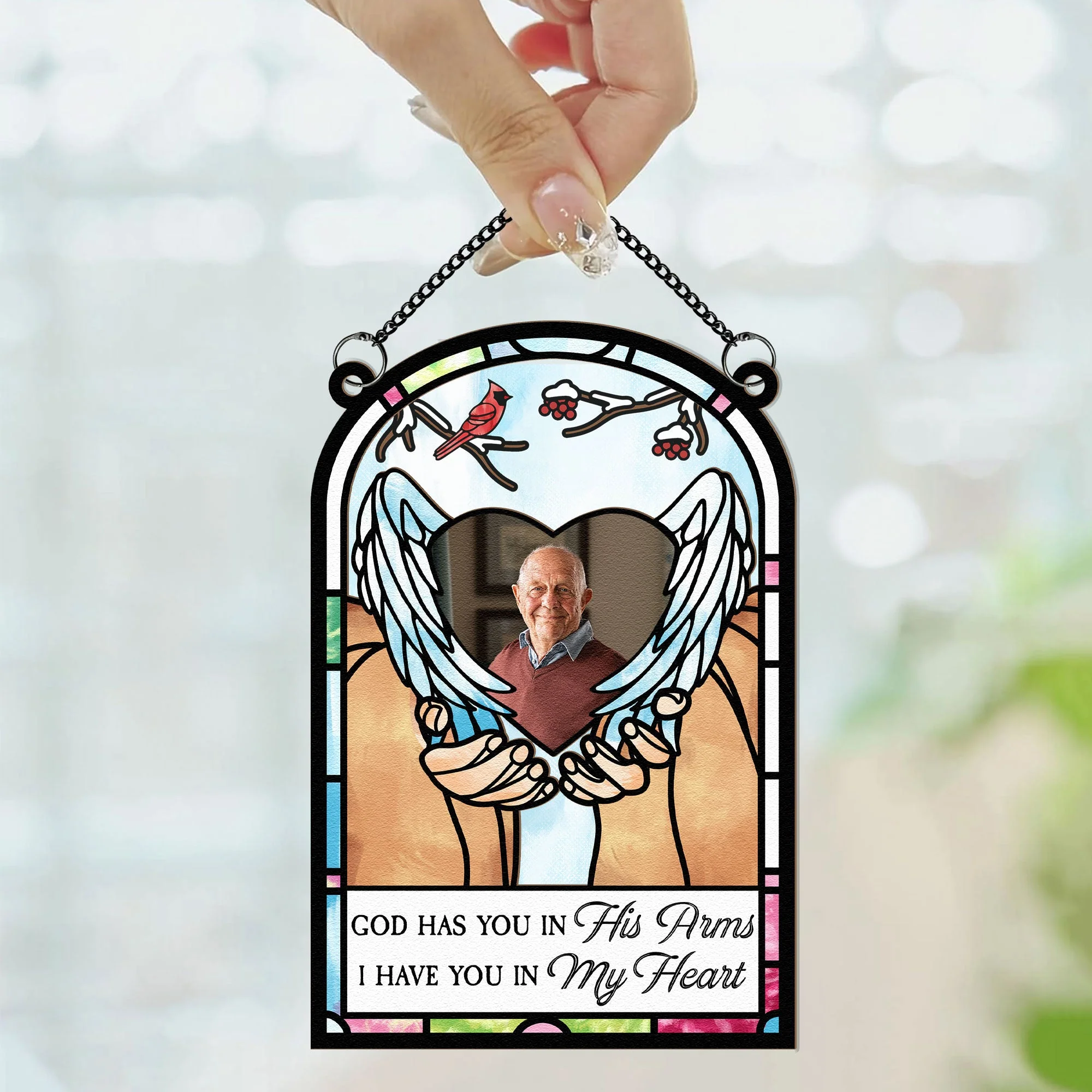 God Has You In His Arms - Personalized Window Hanging Suncatcher Photo Ornament - Image 2