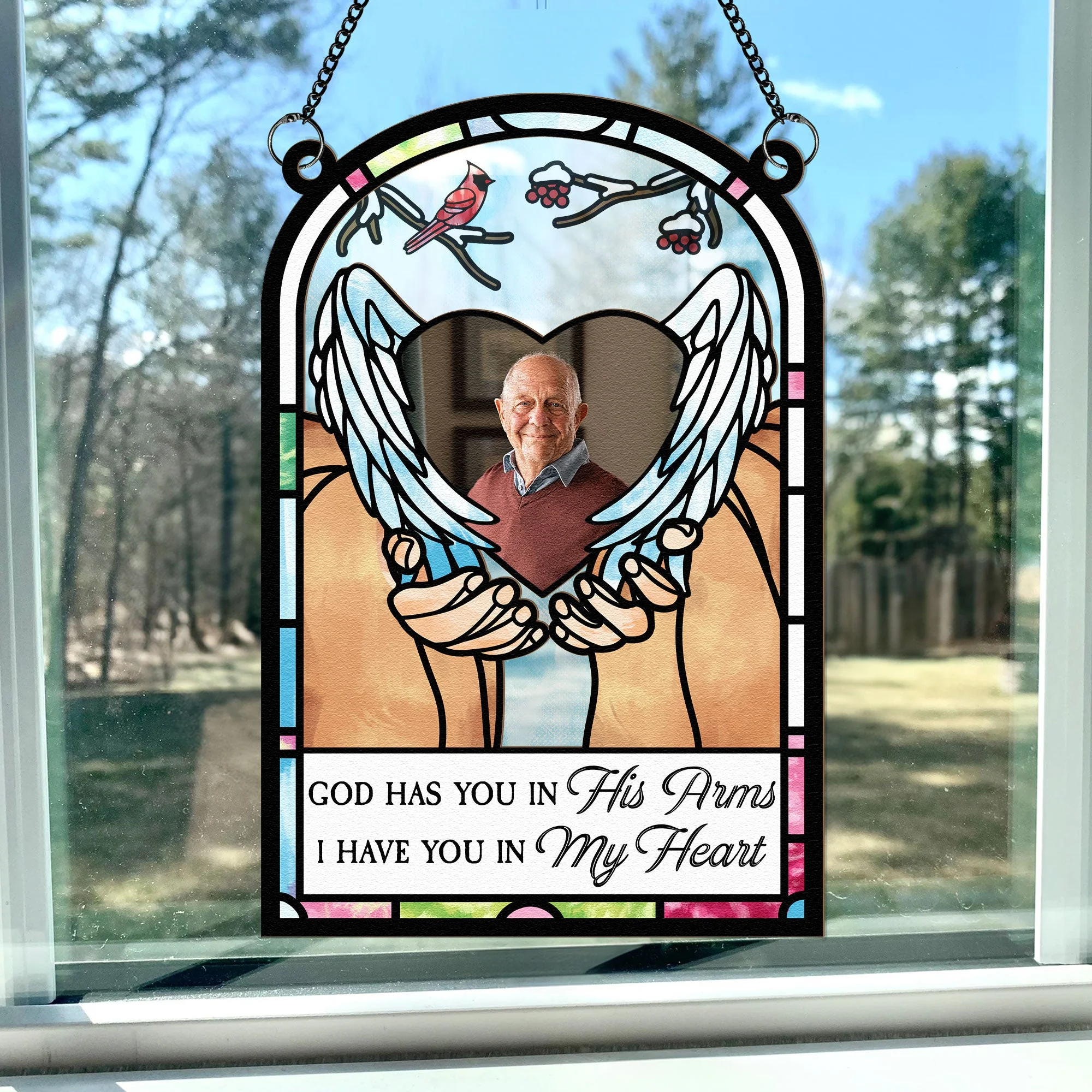 God Has You In His Arms - Personalized Window Hanging Suncatcher Photo Ornament - Image 4