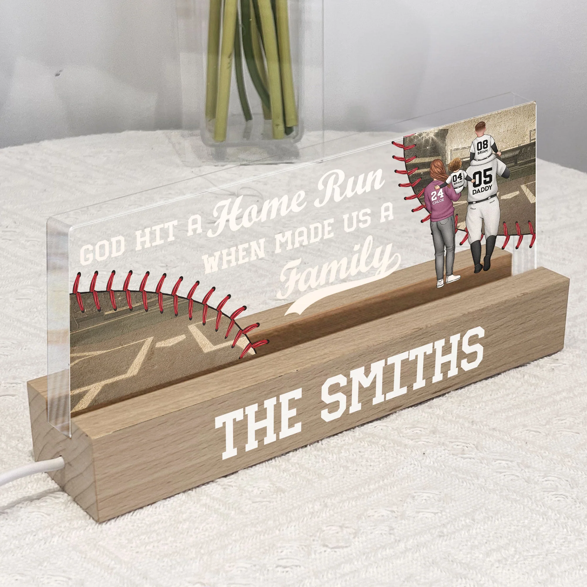God Hit A Home Run When He Made Us A Family - Personalized LED Night Light - Image 3