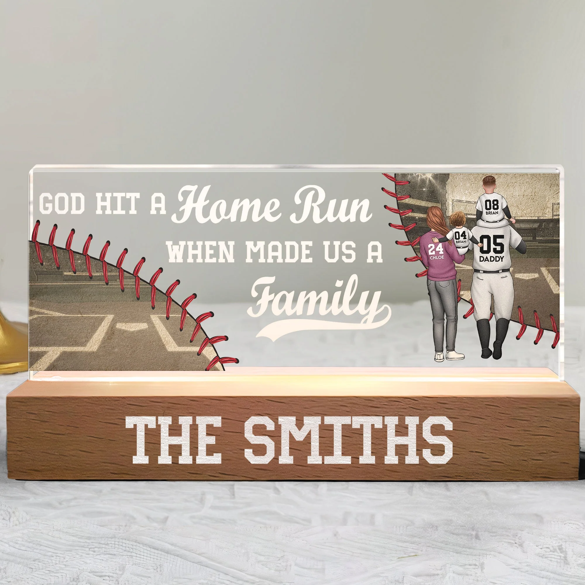God Hit A Home Run When He Made Us A Family - Personalized LED Night Light - Image 4