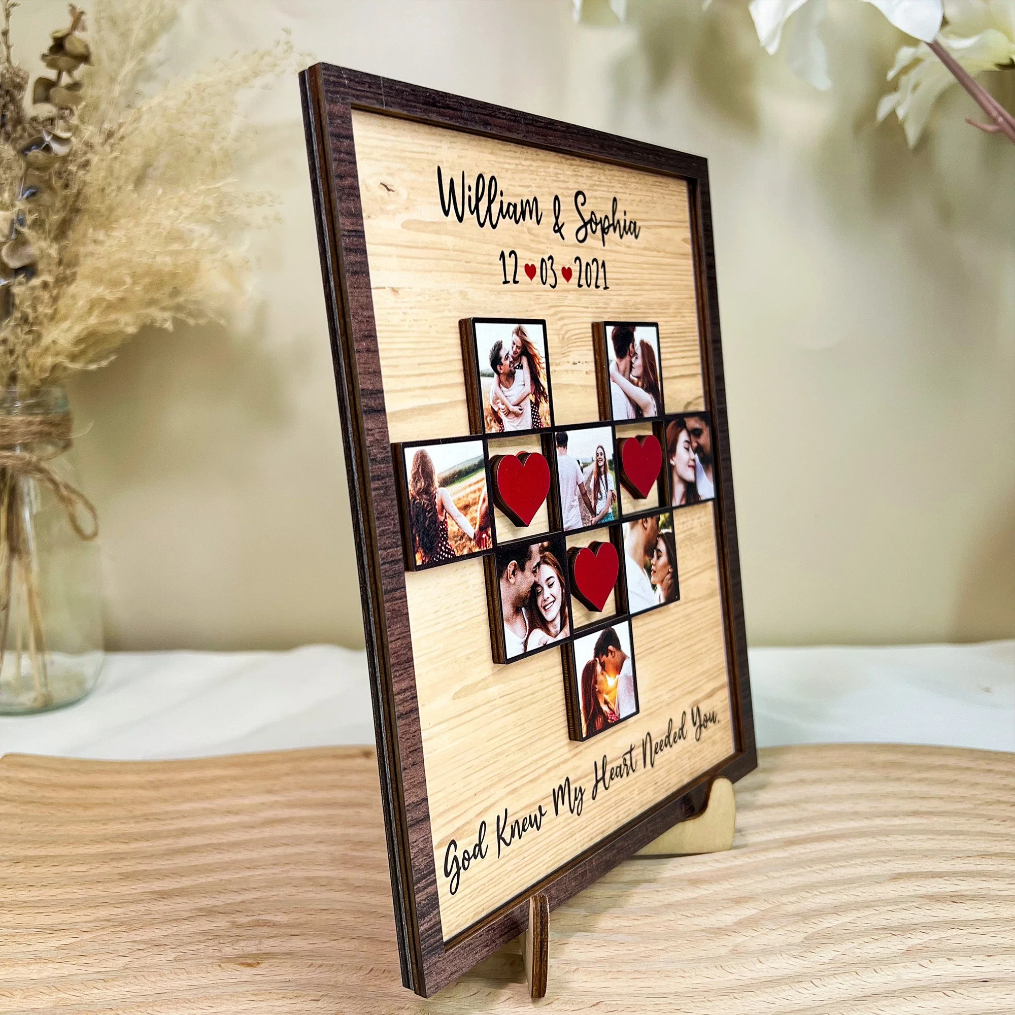 God Knew My Heart Needed You Couples Anniversary - Personalized Wooden Photo Plaque - Image 4