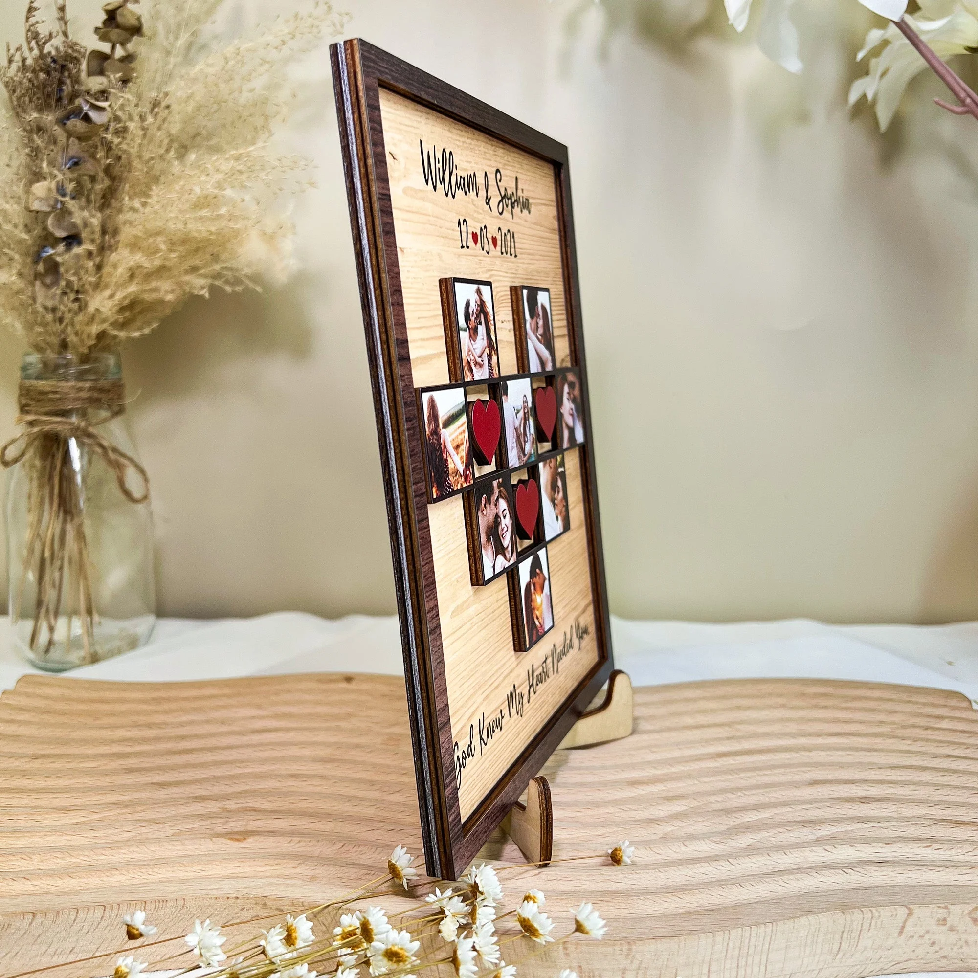 God Knew My Heart Needed You Couples Anniversary - Personalized Wooden Photo Plaque - Image 5