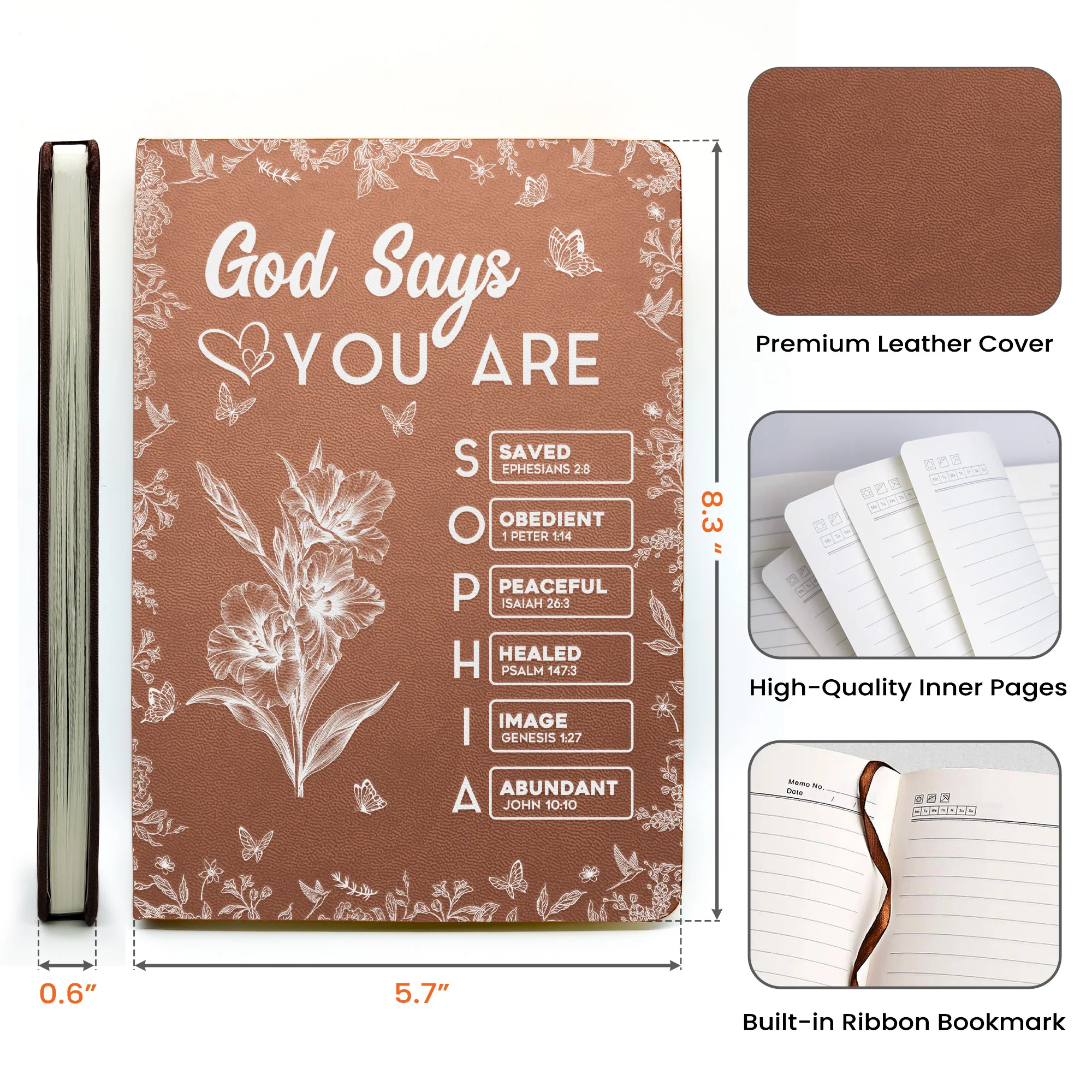God Says I Am Birth Month Flower Gift For Her - Personalized Leather Journal - Image 6