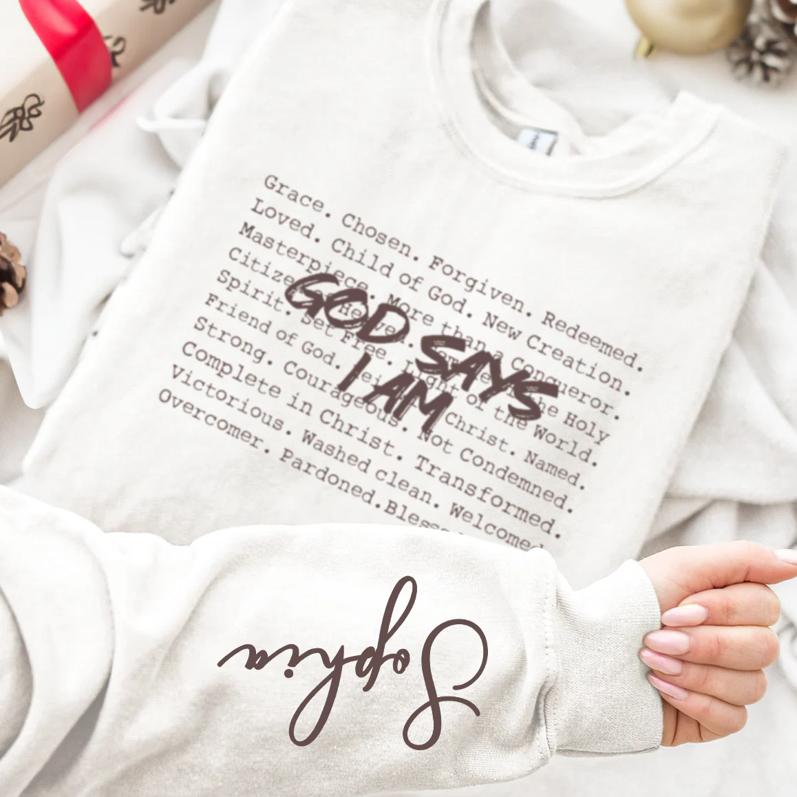 God Says I Am Christian Typewriter Bible Verse - Personalized Sweatshirt - Image 3