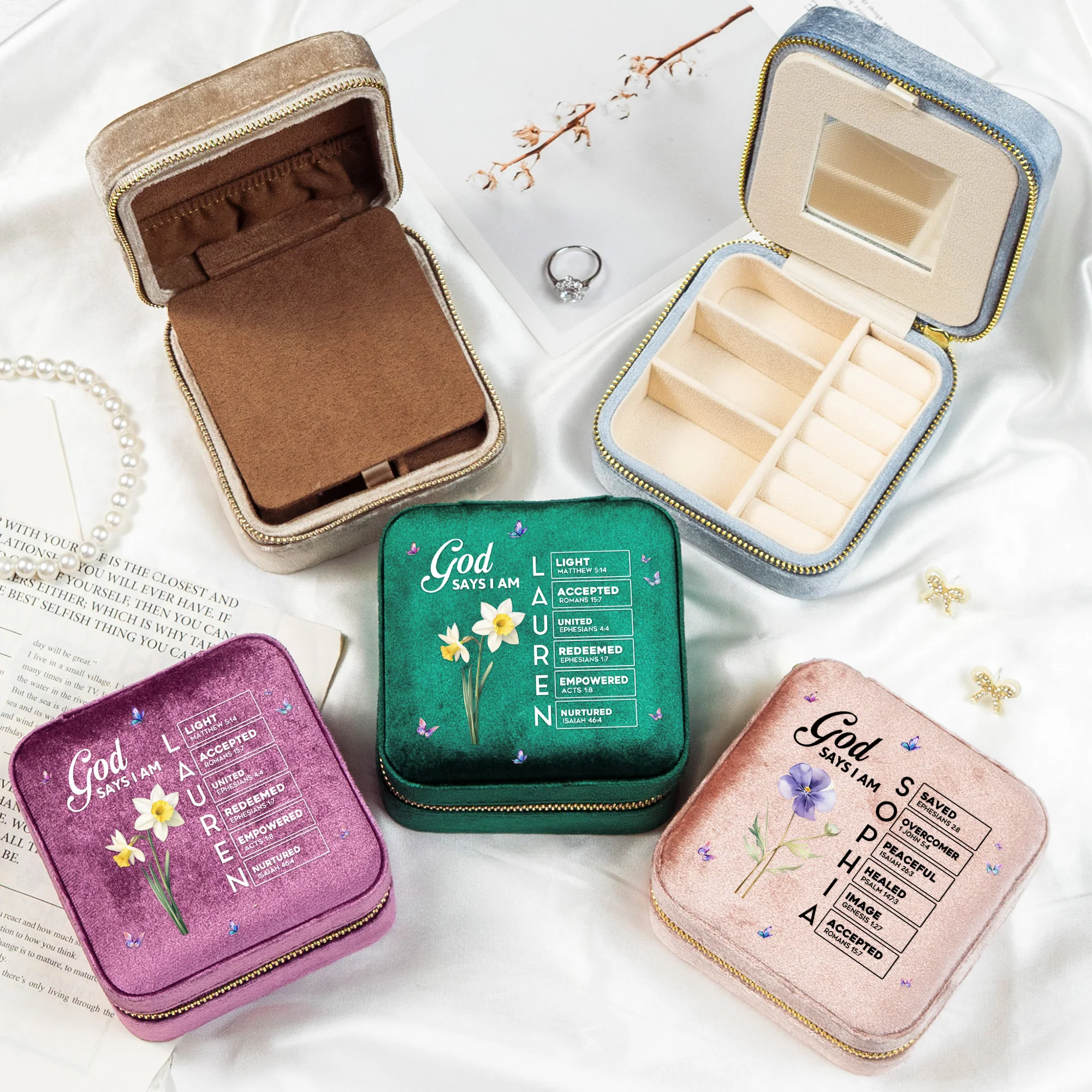 God Says I Am Name In Bible Verse Velvet Jewelry Case - Personalized Jewelry Box - Image 2