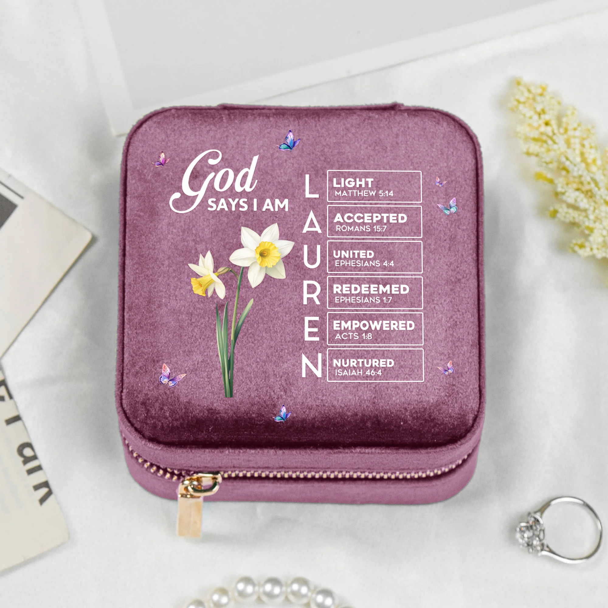 God Says I Am Name In Bible Verse Velvet Jewelry Case - Personalized Jewelry Box - Image 4
