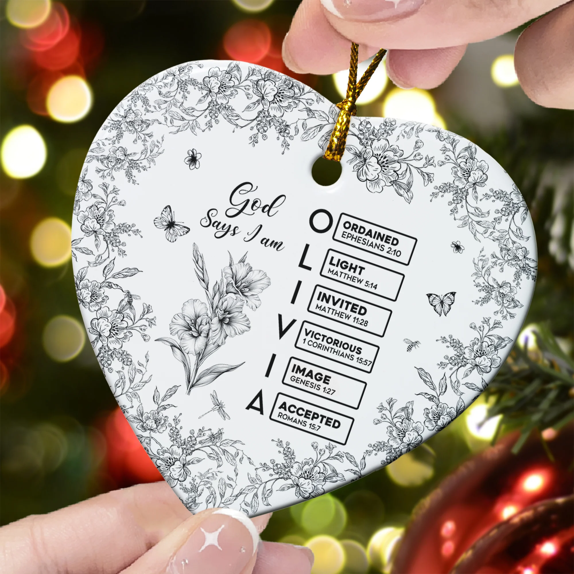 God Says I Am – Name Initial with Bible Verses – Personalized Ceramic Ornament - Image 3