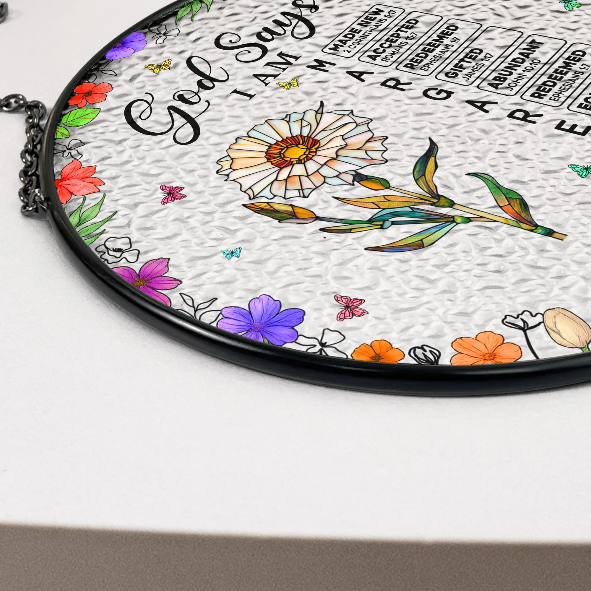 God Says I Am Name Letter In Bible - Personalized Stained Glass Window Hanging Suncatcher - Image 4