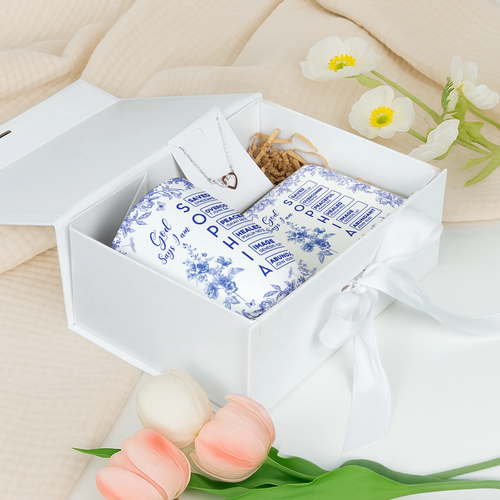 God Says I Am Name Letter In Bible Toile De Jouy Style - Gift Box Set - Image 5