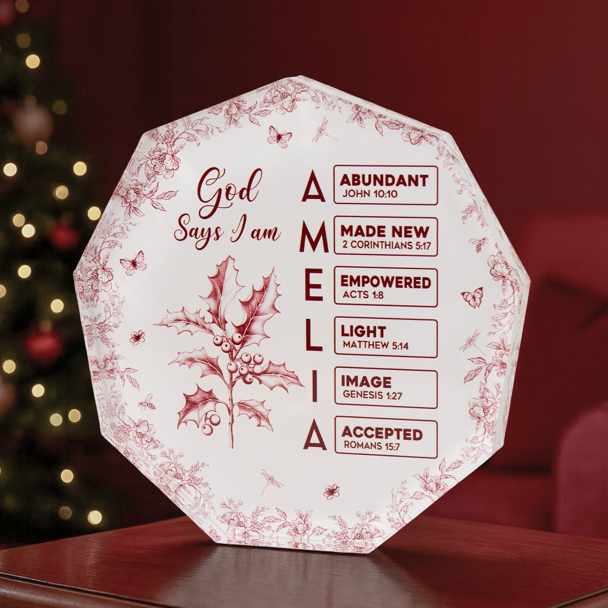 God Says I Am Name Letter In Bible Toile De Jouy Style - Personalized Acrylic Plaque - Image 2