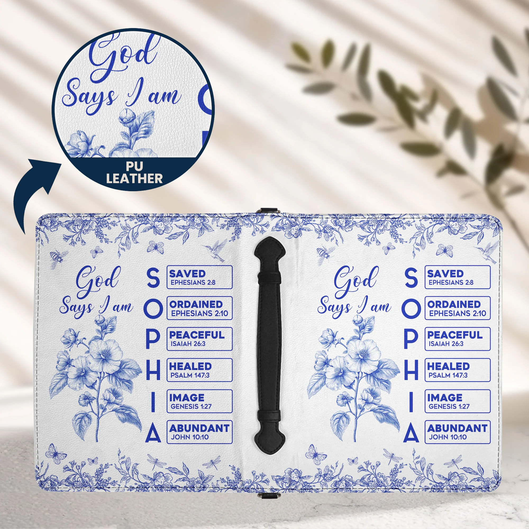 God Says I Am Name Letter In Bible Toile De Jouy Style - Personalized Bible Cover - Image 3