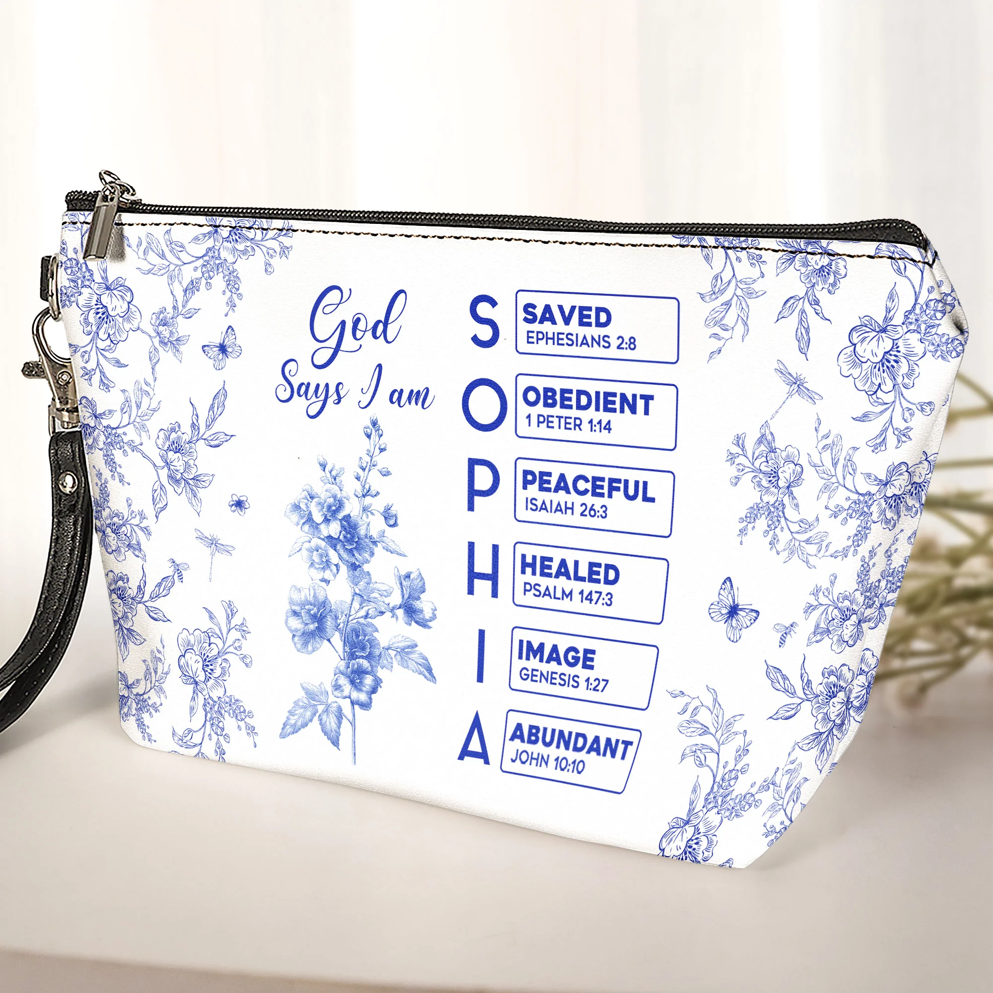 God Says I Am Name Letter In Bible Toile De Jouy Style - Personalized Cosmetic Bag - Image 2
