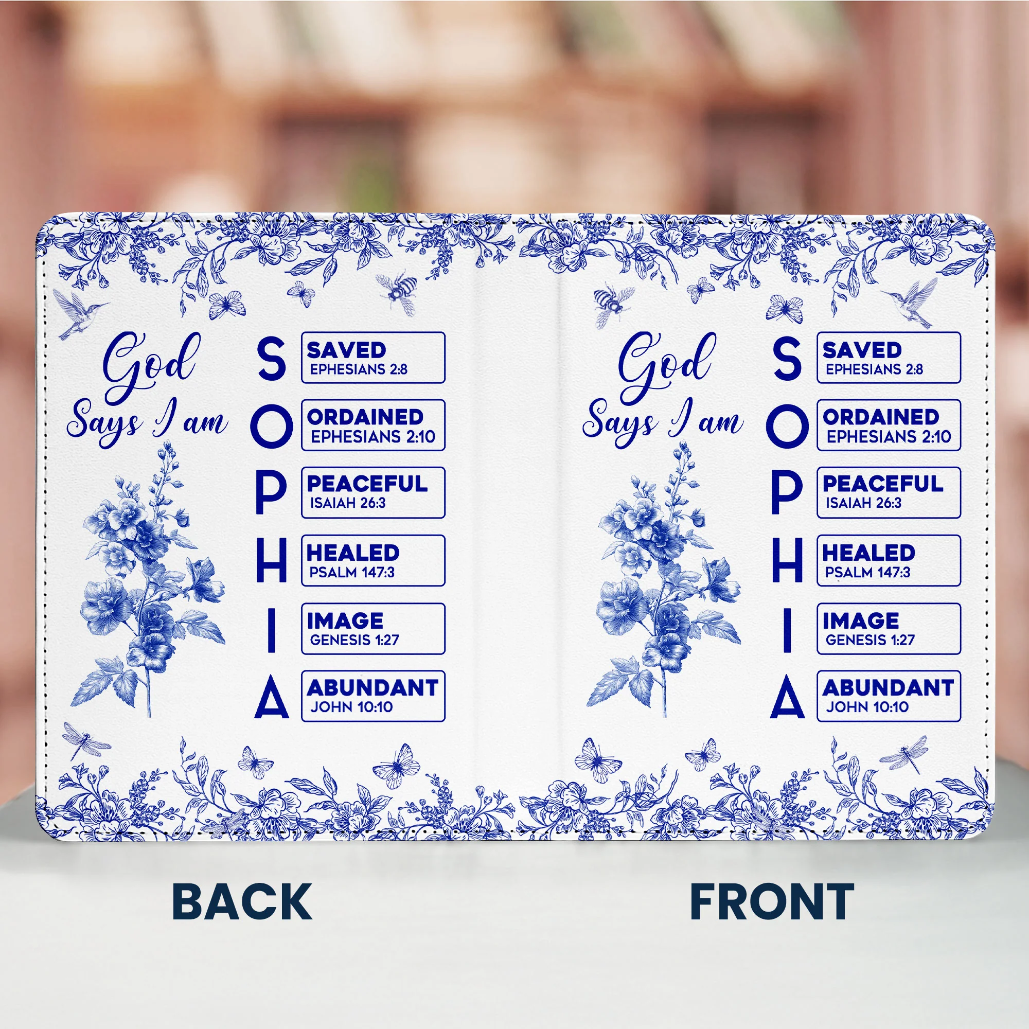 God Says I Am Name Letter In Bible Toile De Jouy Style - Personalized Kindle Paperwhite Case With Stand - Image 2